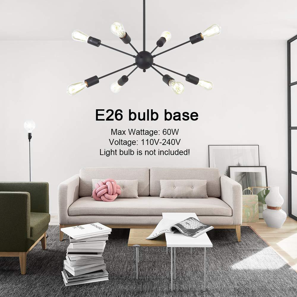 Sputnik Chandelier 8 Lights Brushed Nickel Modern Pendant Lighting Mid Century Flush Mount Ceiling Light Fixture Adjustable Height for Kitchen Dining Room Living Room Bedroom Foyer