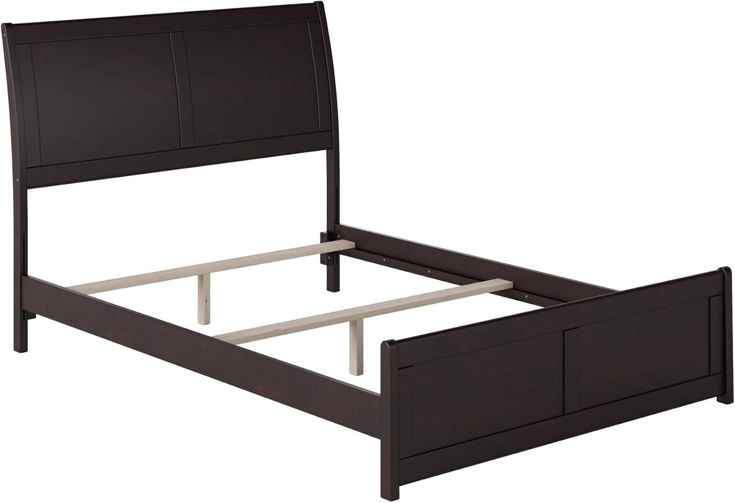 Espresso Full Size Wood Platform Bed with Sleigh Headboard