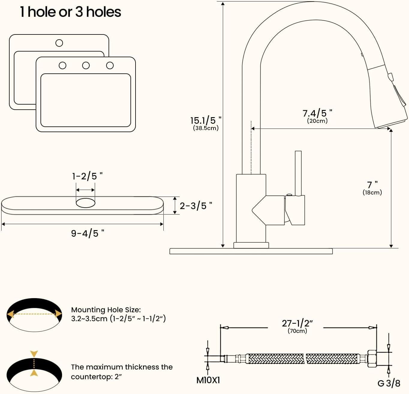 Brushed Nickel Kitchen Sink Faucet with Pull Down Sprayer Single Handle Single Hole Mixer Tap