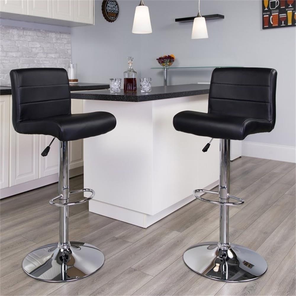 Flash Furniture Contemporary Vinyl Adjustable Height Barstool with Rolled Seat and Chrome Base