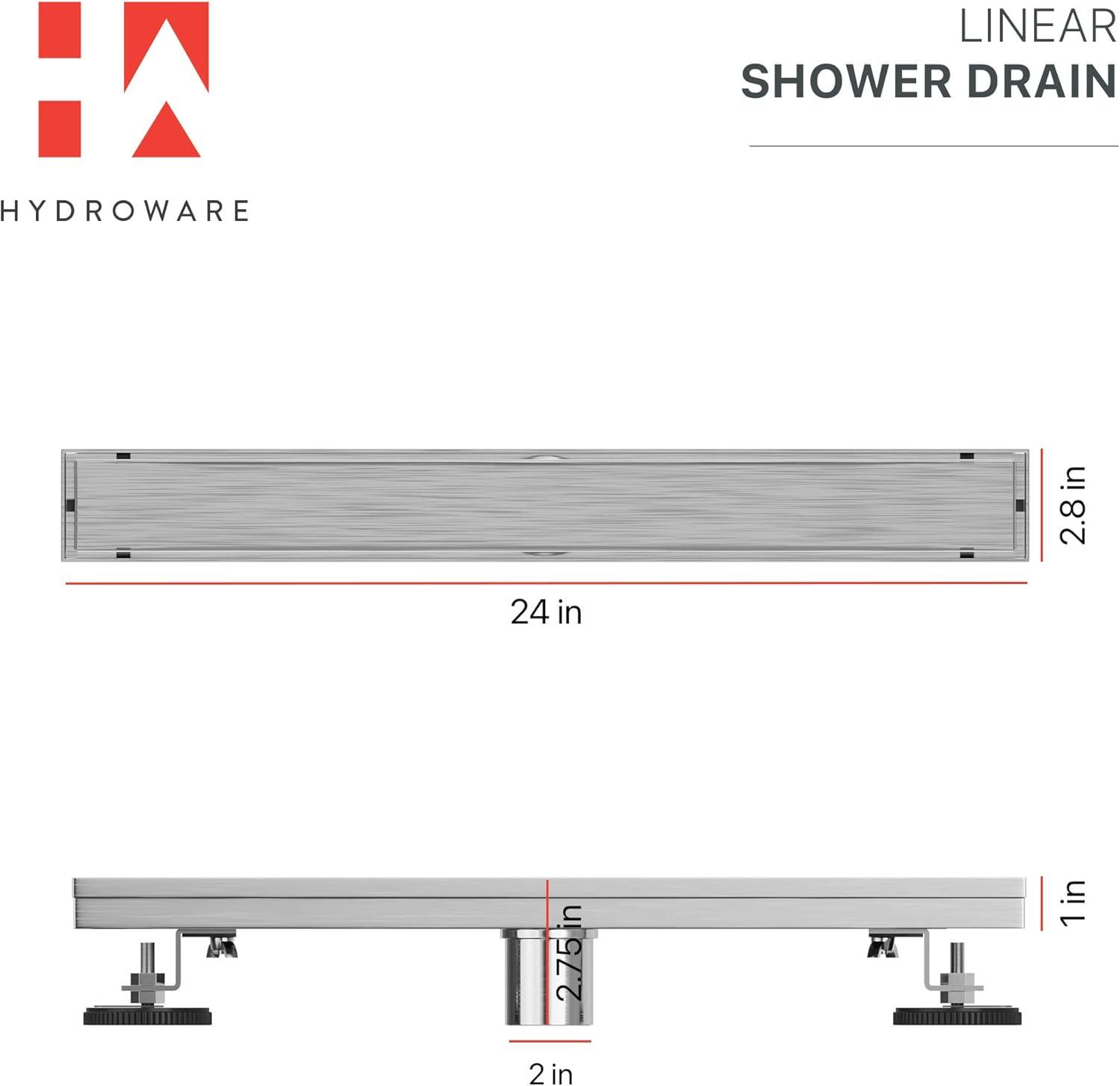 24" Linear Tile-in Shower Drain with Hair Strainer & Lifting Hook-Modern Stainless Steel Drain for Bathroom Showers