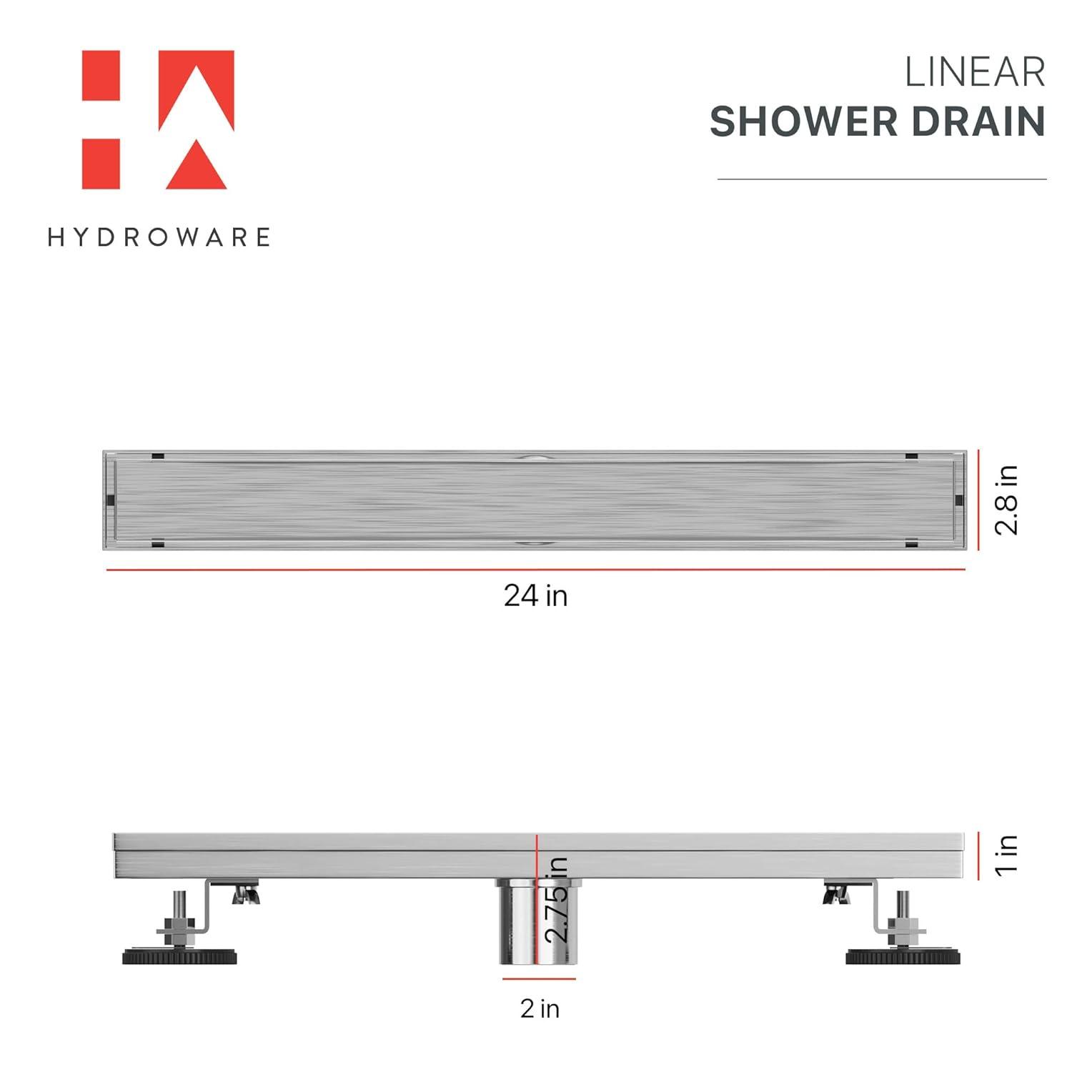 24" Linear Tile-in Shower Drain with Hair Strainer & Lifting Hook-Modern Stainless Steel Drain for Bathroom Showers