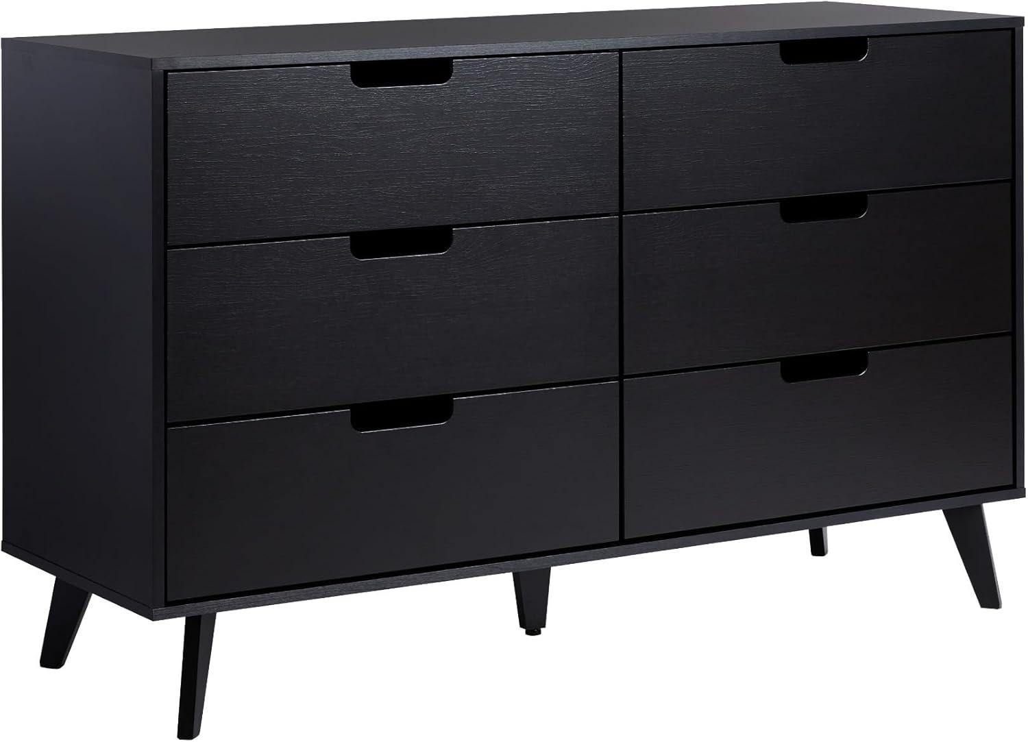 Walker Edison Simple Wood 6 Drawer Dresser with Cut Out Handles - Black