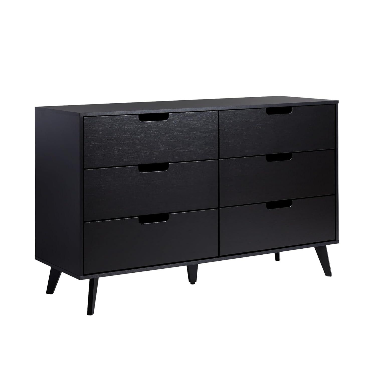 Walker Edison Simple Wood 6 Drawer Dresser with Cut Out Handles - Black