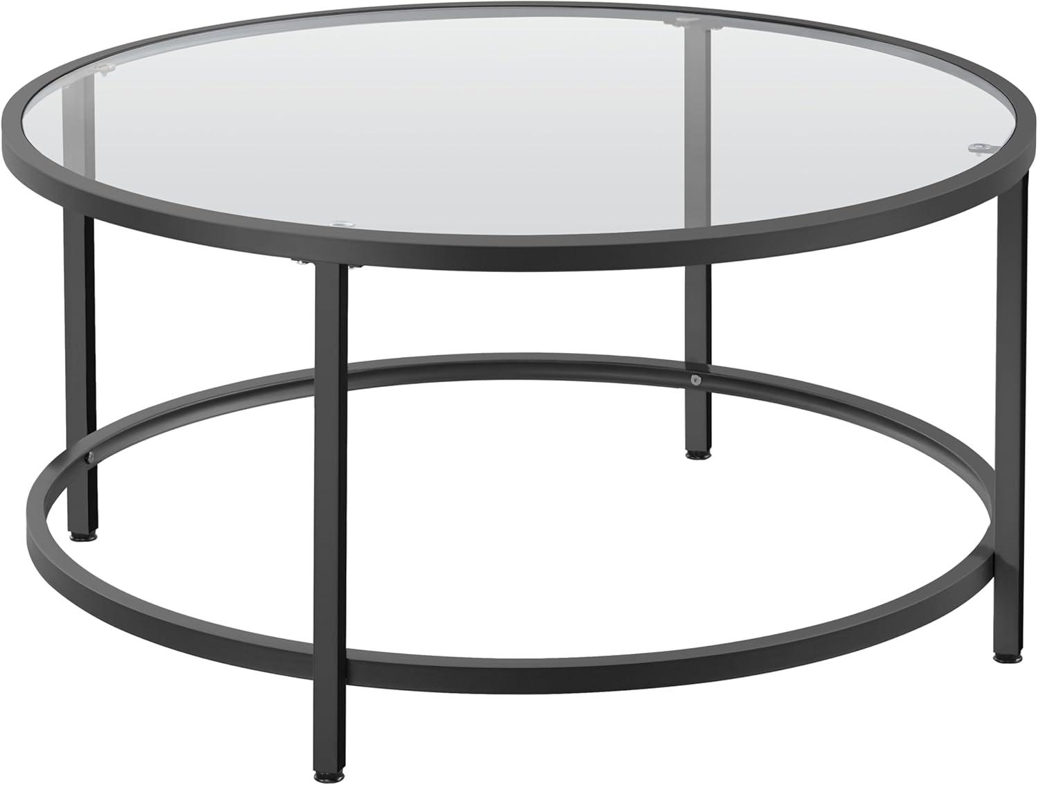 36" Round Glass Coffee Table, Black Circle Coffee Table Center Table with Glass Top, Small Coffee Table for Living Room, Office and Apartment