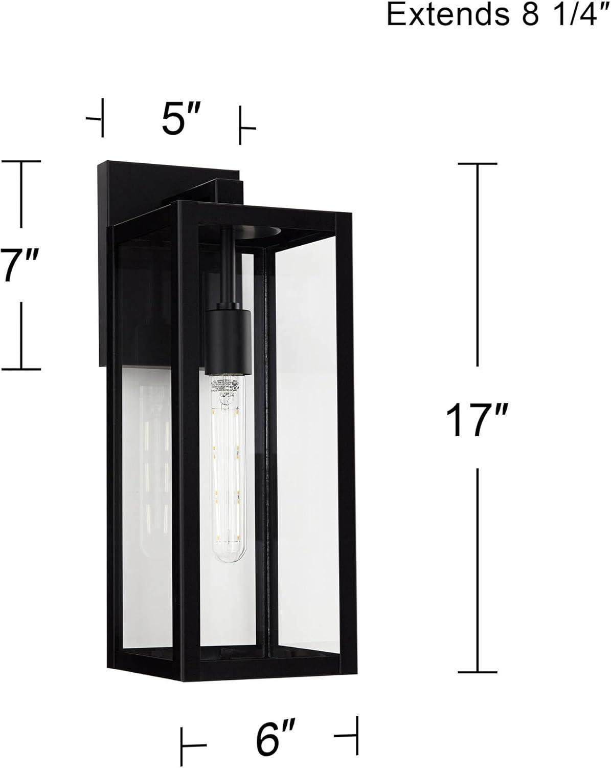 John Timberland Titan Modern Outdoor Wall Light Fixtures Set of 2 Mystic Black Rectangular Frame 17" Clear Glass for Post Exterior Barn