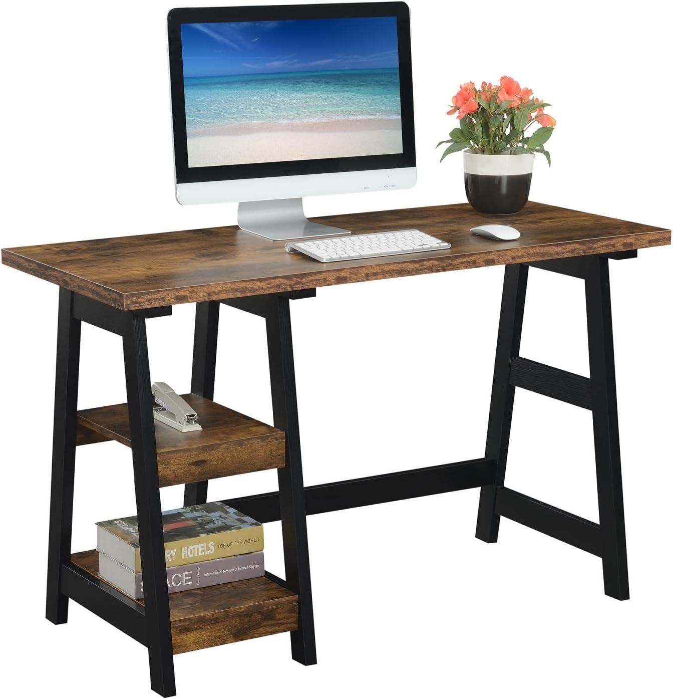 Convenience Concepts Designs2Go 29.25" Tall Trestle Desk with Shelves, Barnwood/Black