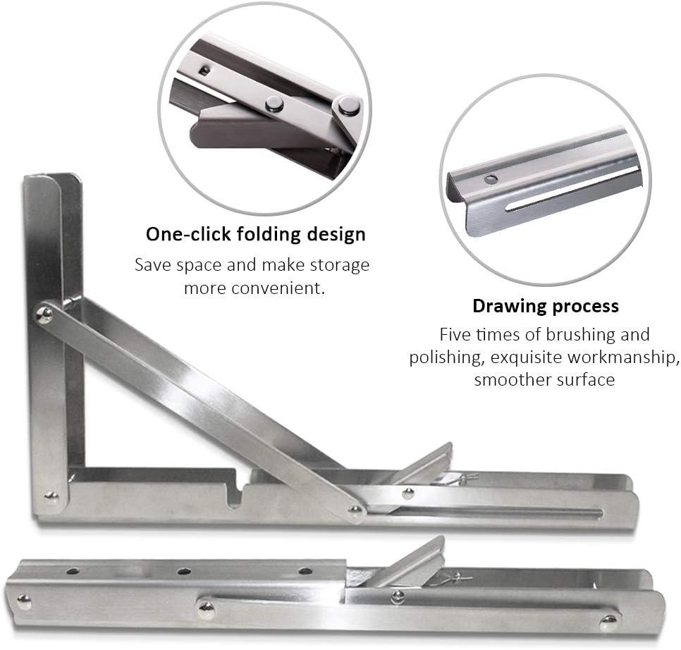 Storystore Folding Shelf Brackets - 10 Inch Heavy Duty Stainless Steel Collapsible Shelf Bracket for Bench Table, Space Saving DIY Bracket, Max Load: 550lb （2 PCS）