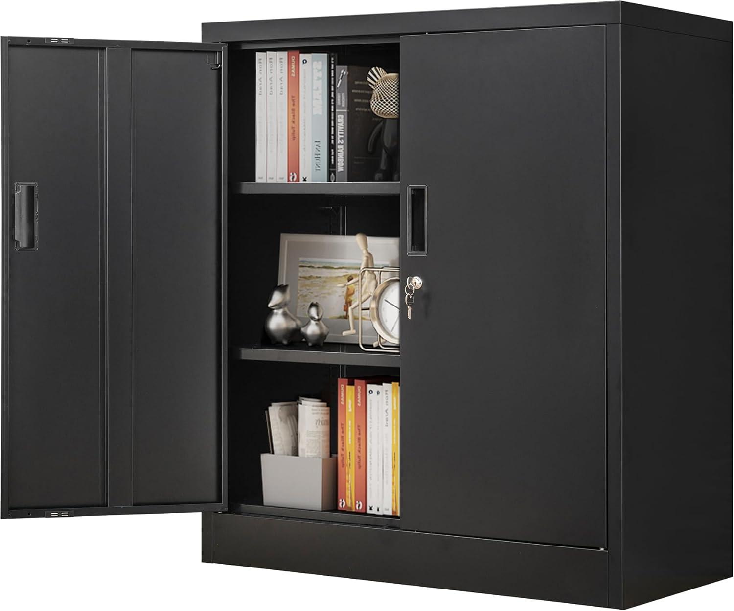 Metal Storage Cabinet, 36" H Locking Storage Cabinet with Adjustable Shelves, Steel Storage Cabinet for Garage, Home, Office, Utility Room-Black