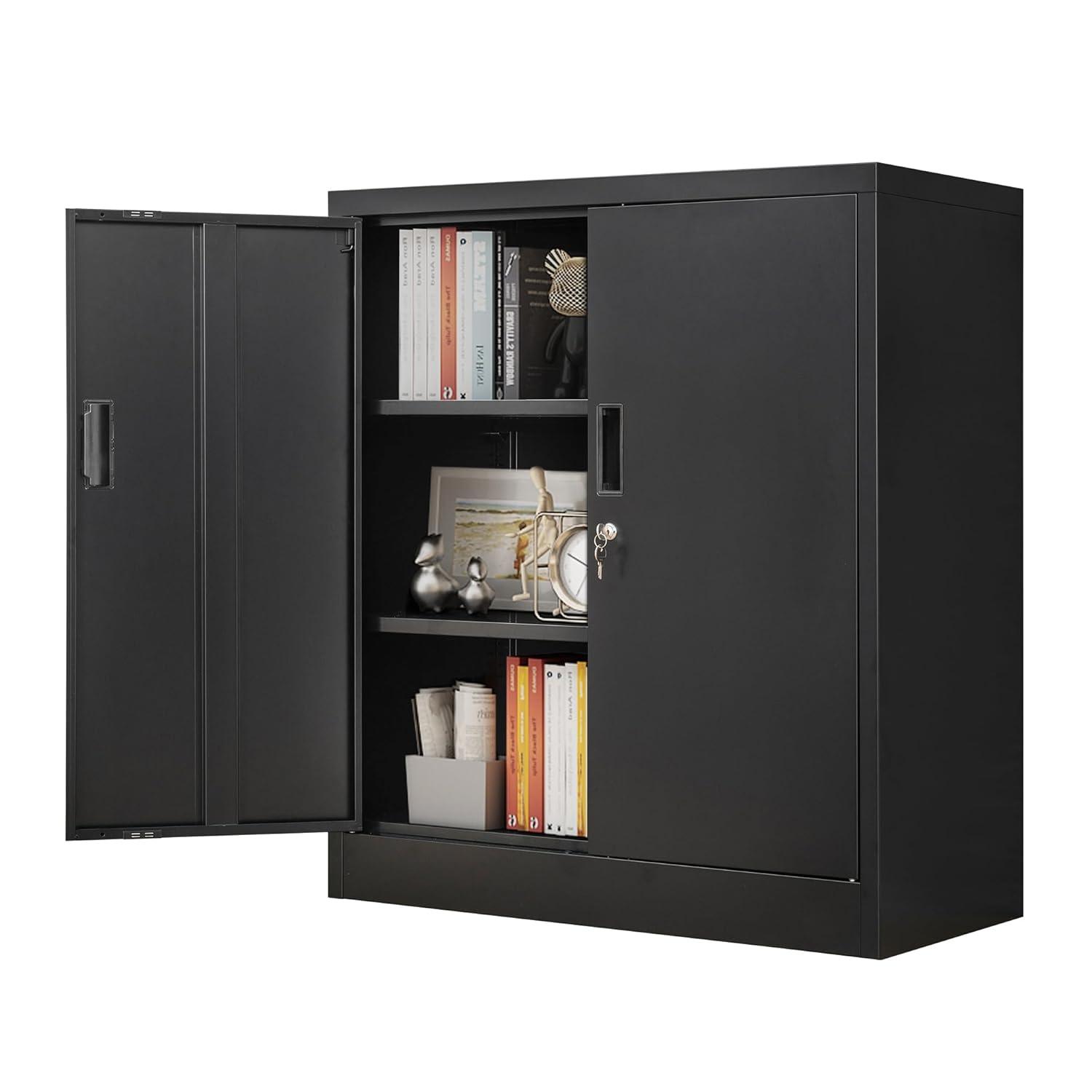Metal Storage Cabinet, 36" H Locking Storage Cabinet with Adjustable Shelves, Steel Storage Cabinet for Garage, Home, Office, Utility Room-Black