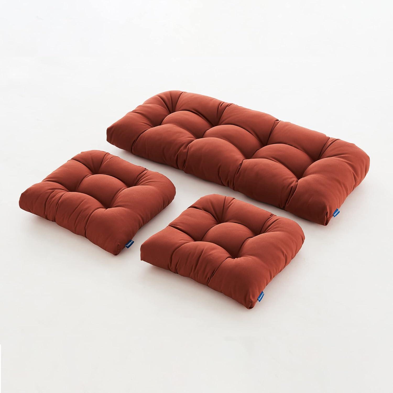 BLISSWALK Outdoor Chair Cushions,3 Pieces Wicker Cushion Set Set,44"x19"x5",Tufted Loveseat Outdoor Cushions for Patio Furniture All Weather,Dark Brown