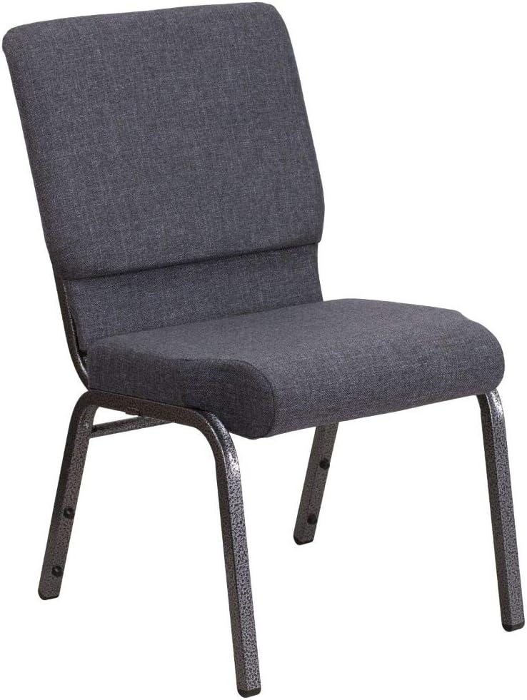 18.5'' Dark Gray Fabric Stacking Church Chair with Silver Steel Frame