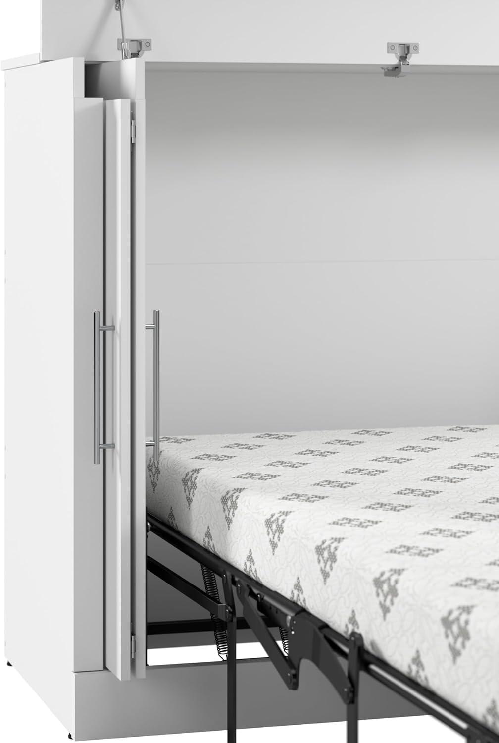 Bestar Nebula 69W Full Size Murphy Cabinet Bed with Mattress in White, 69-inch Space-Saving Sleeping Arrangement for Multipurpose Guest Room or Home Office