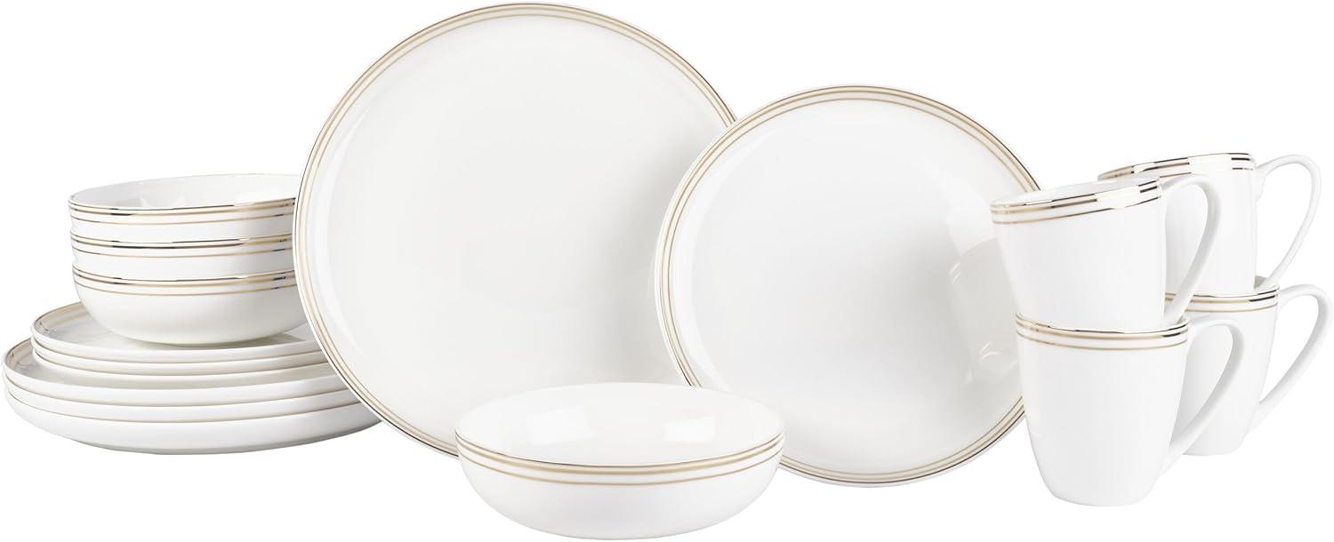 Fitz and Floyd Fitz and Floyd Nevaeh White Coupe Gold 16-Piece Bone China Dinnerware Set, Service for 4