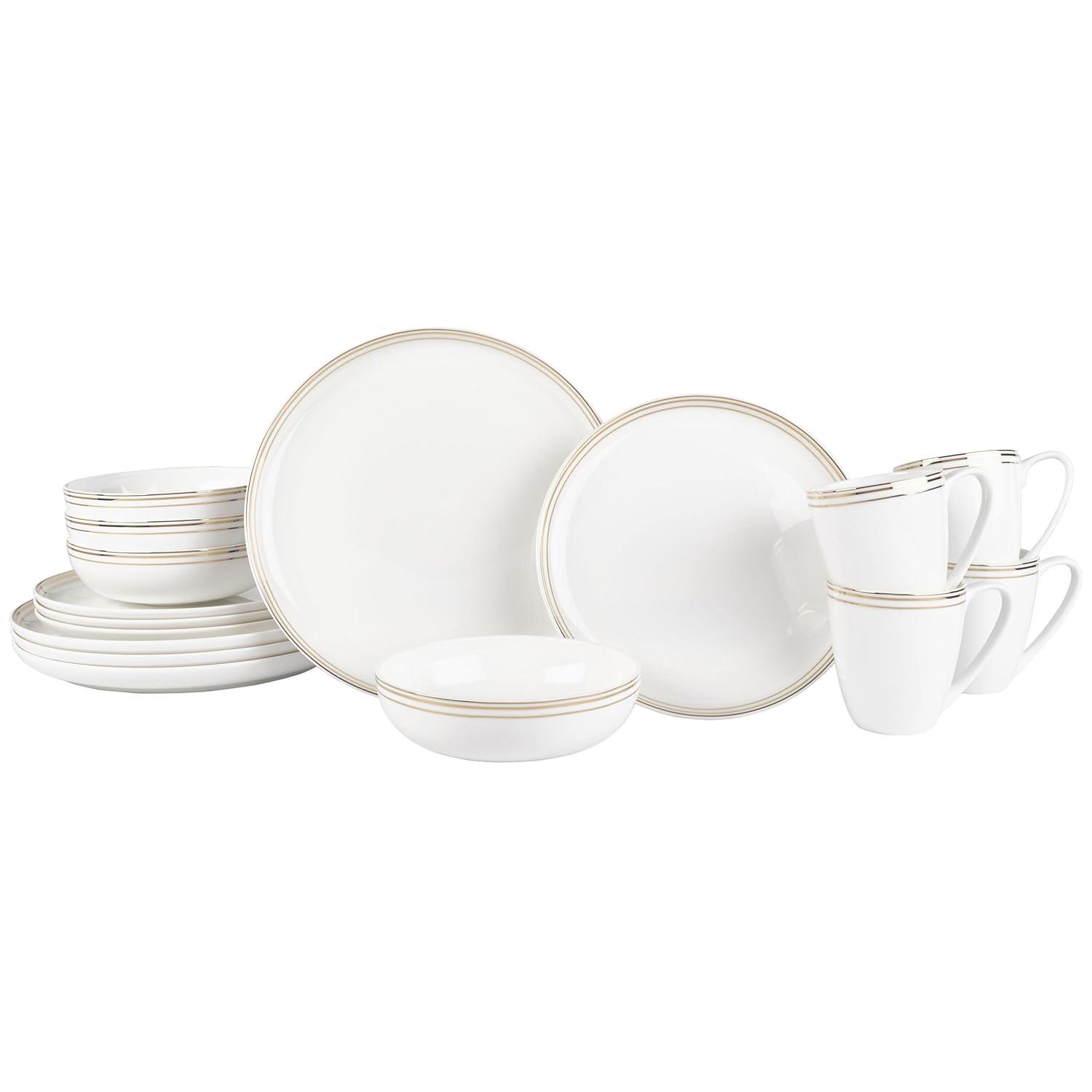 Fitz and Floyd Fitz and Floyd Nevaeh White Coupe Gold 16-Piece Bone China Dinnerware Set, Service for 4
