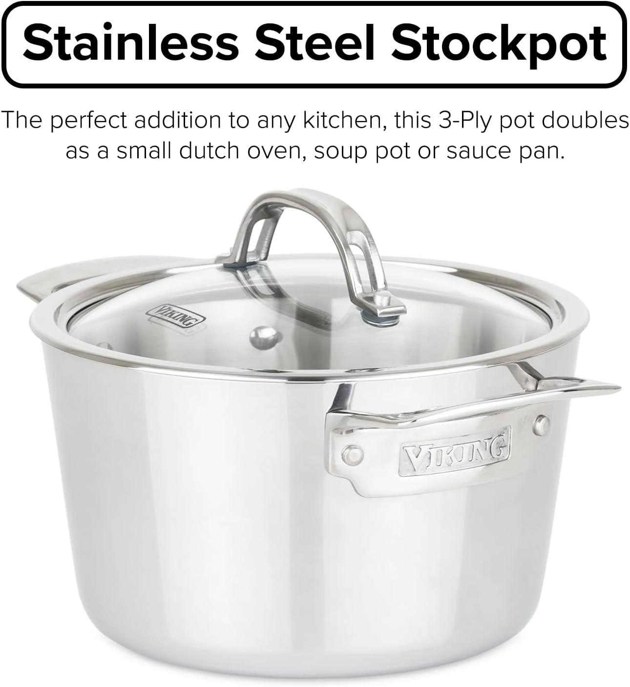 Viking 3.4 Quart Stainless Steel Soup Pot with Glass Lid