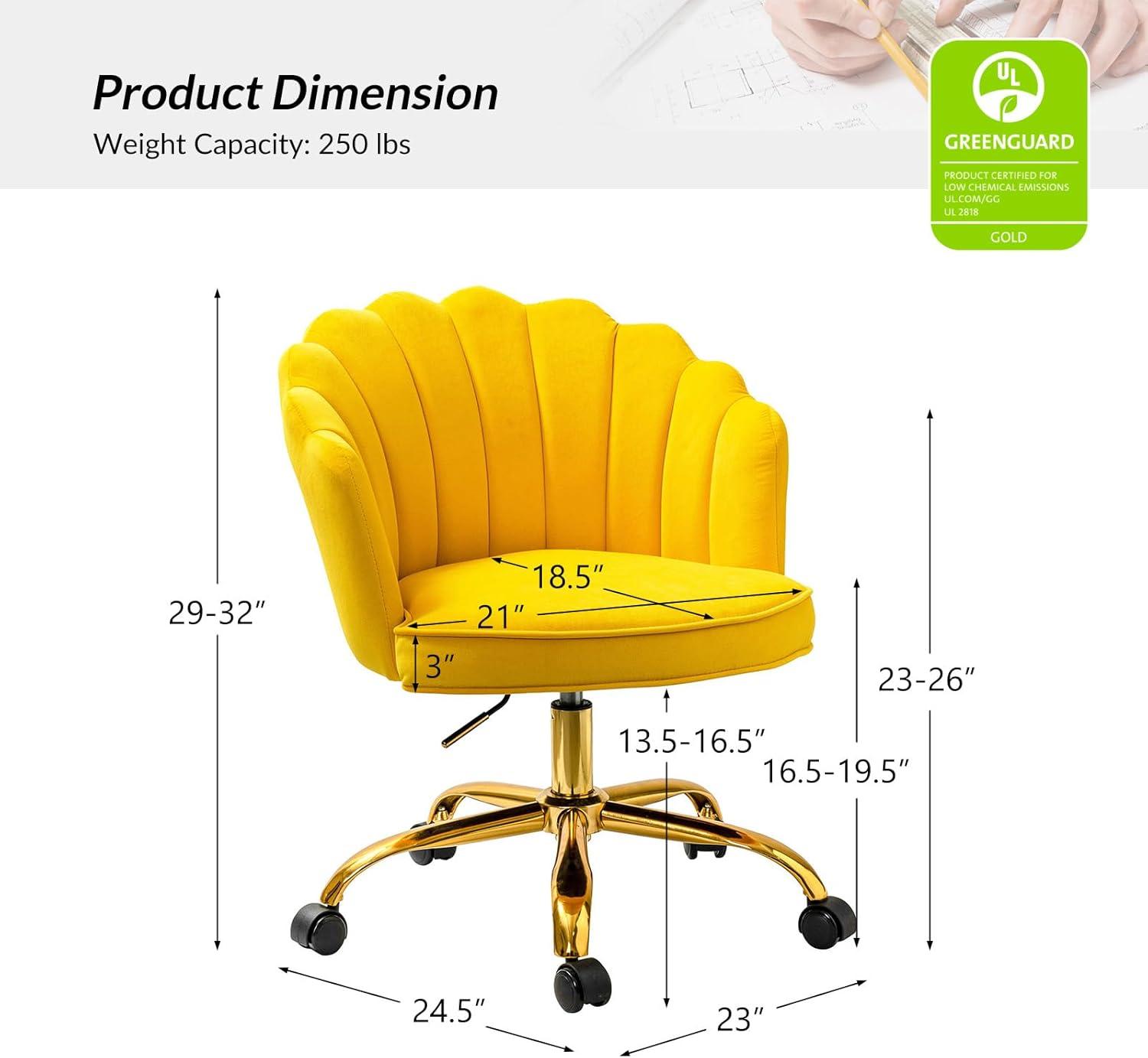 Yellow Velvet Swivel Task Chair with Gold Metal Base