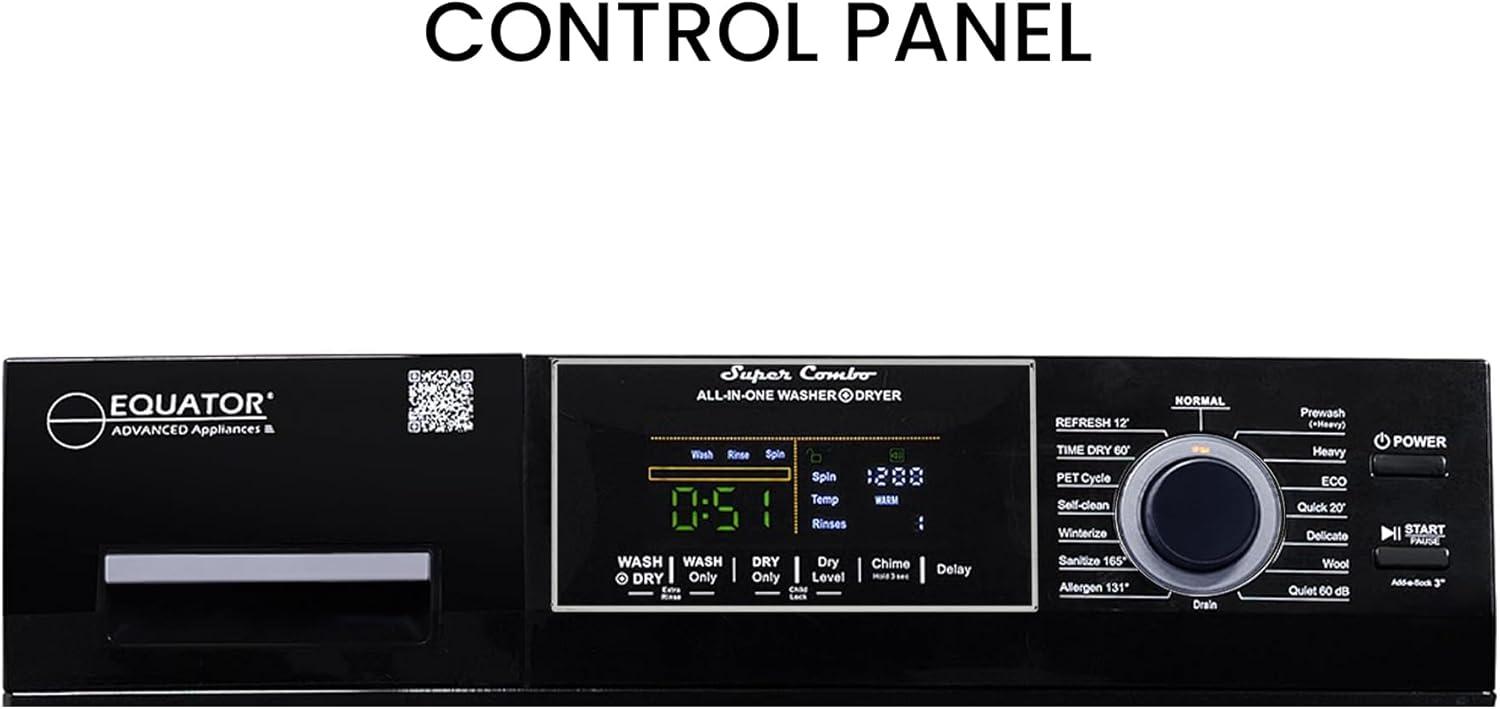 Equator Advanced Appliances All-in-one Washer Dryer Ventless FULLY BUILTIN 0-CLEARANCE 1.62cf/15lbs 110V 1400RPM with Pedestal EZ 4700 C + PDL 4455 Black