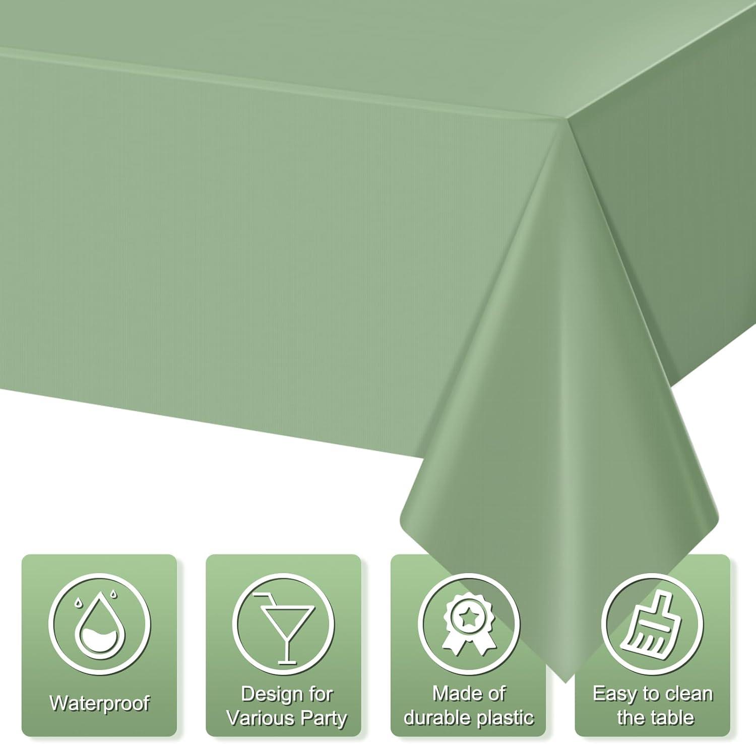 TRHOO-3Pack Sage Green Plastic Tablecloths for Rectangle Tables, Light Green Disposable Tablecloth, Waterproof Sage Green Table Cover for Birthday Bridal Wedding Baby Shower Party Decorations, 54 X 1