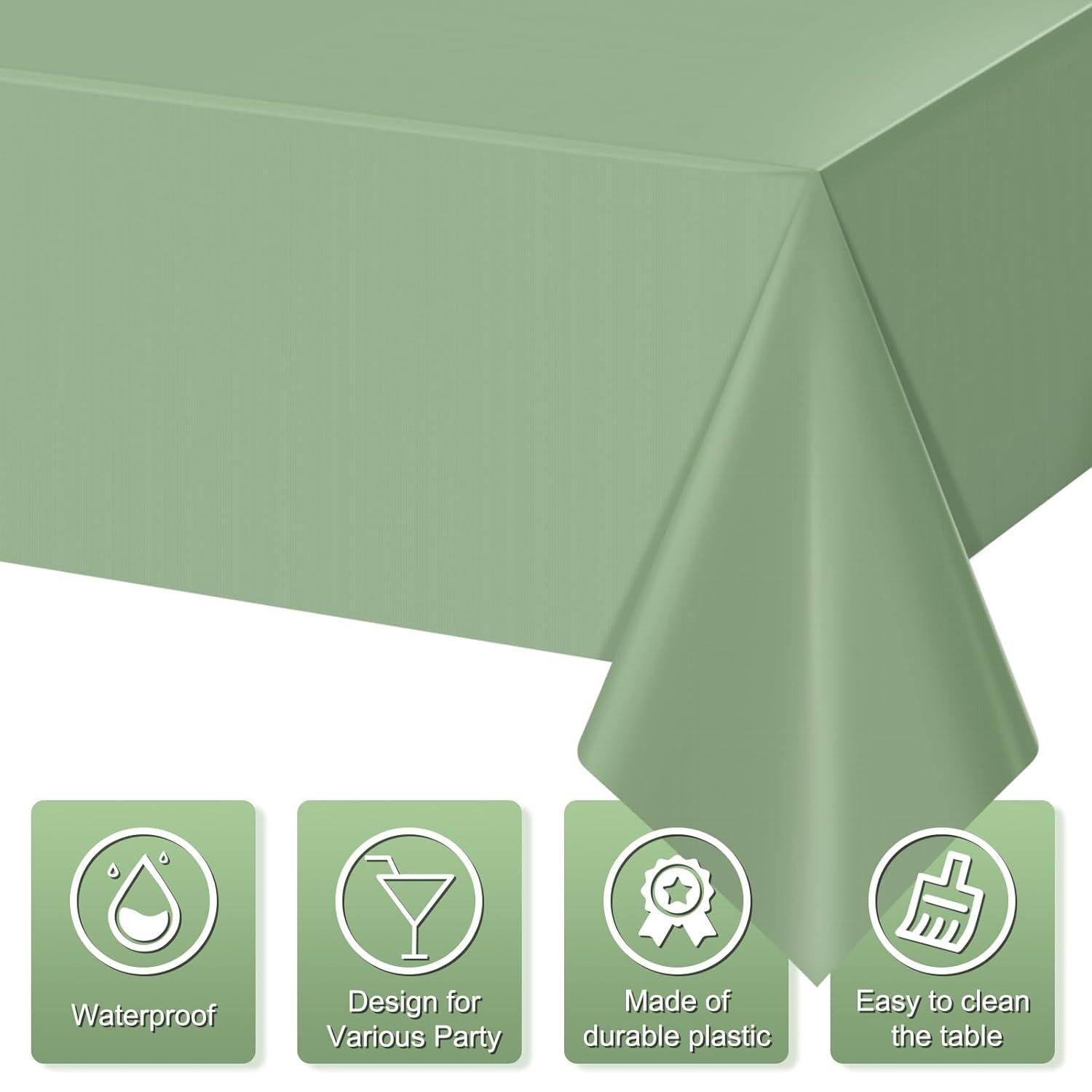3Pack Sage Green Tablecloths for Rectangle Tables, Olive Green Plastic Table Cloth Disposable Tablecloths Rectangular for Bridal Baby Wedding Shower Birthday Decorations,54X108inch