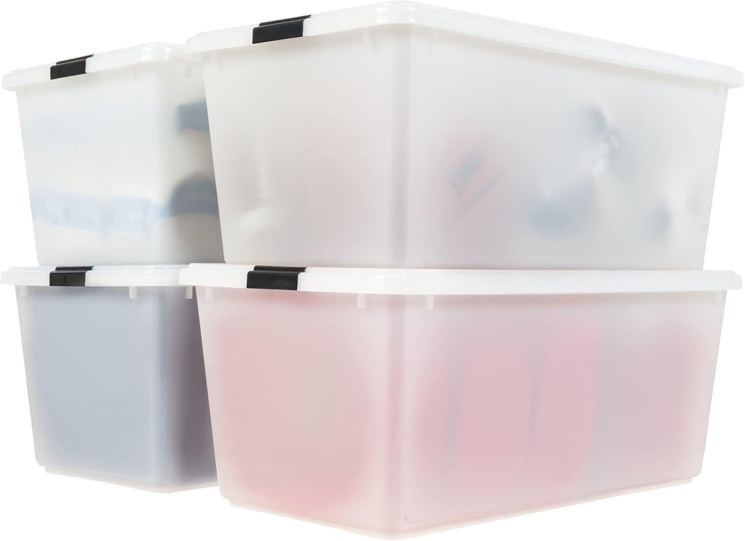 IRIS USA 91 Quart Clear Stackable Plastic Storage Bins with Lids