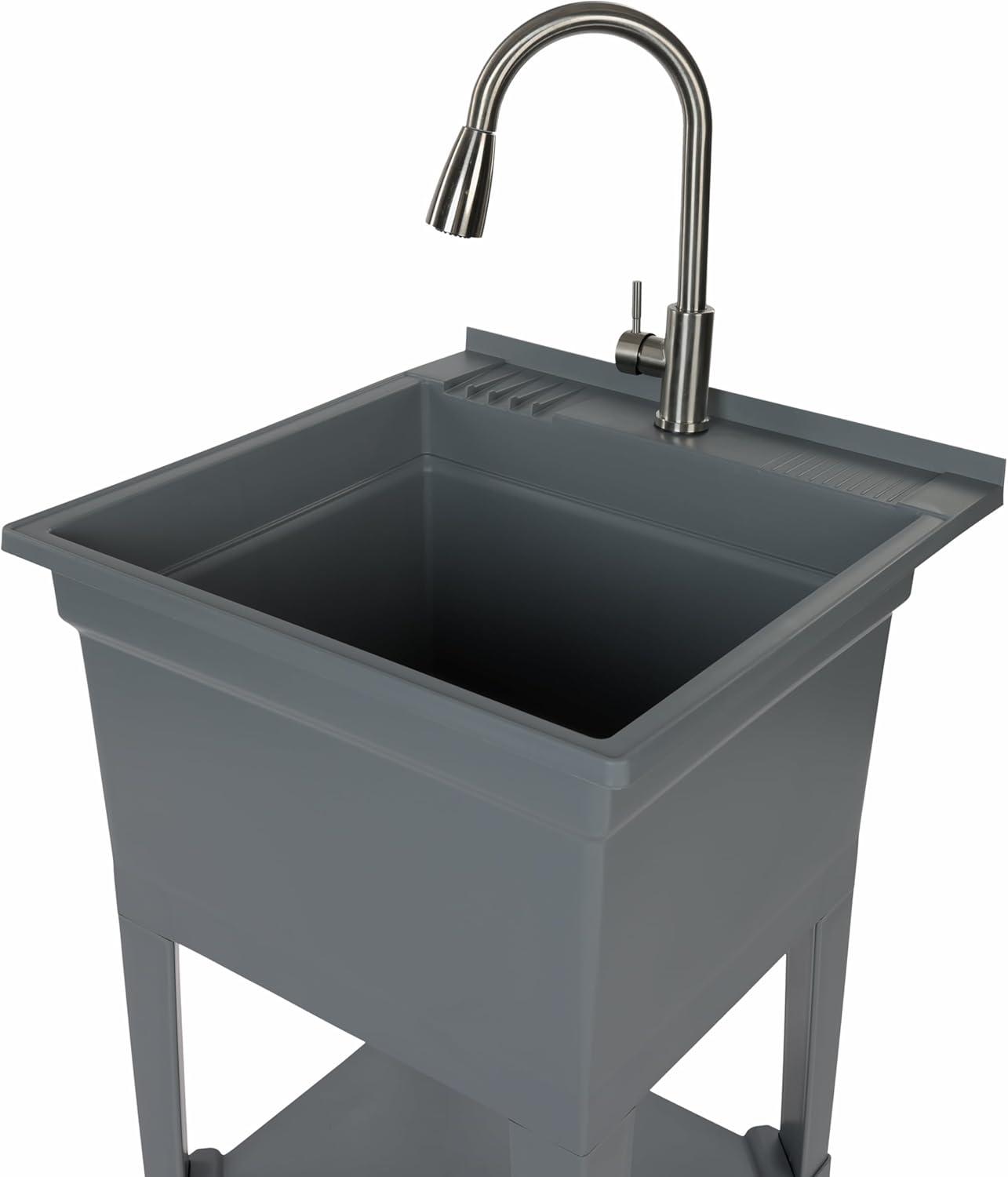UTILITYSINKS Plastic 24" Compact Workshop Freestanding Laundry Sink with Faucet