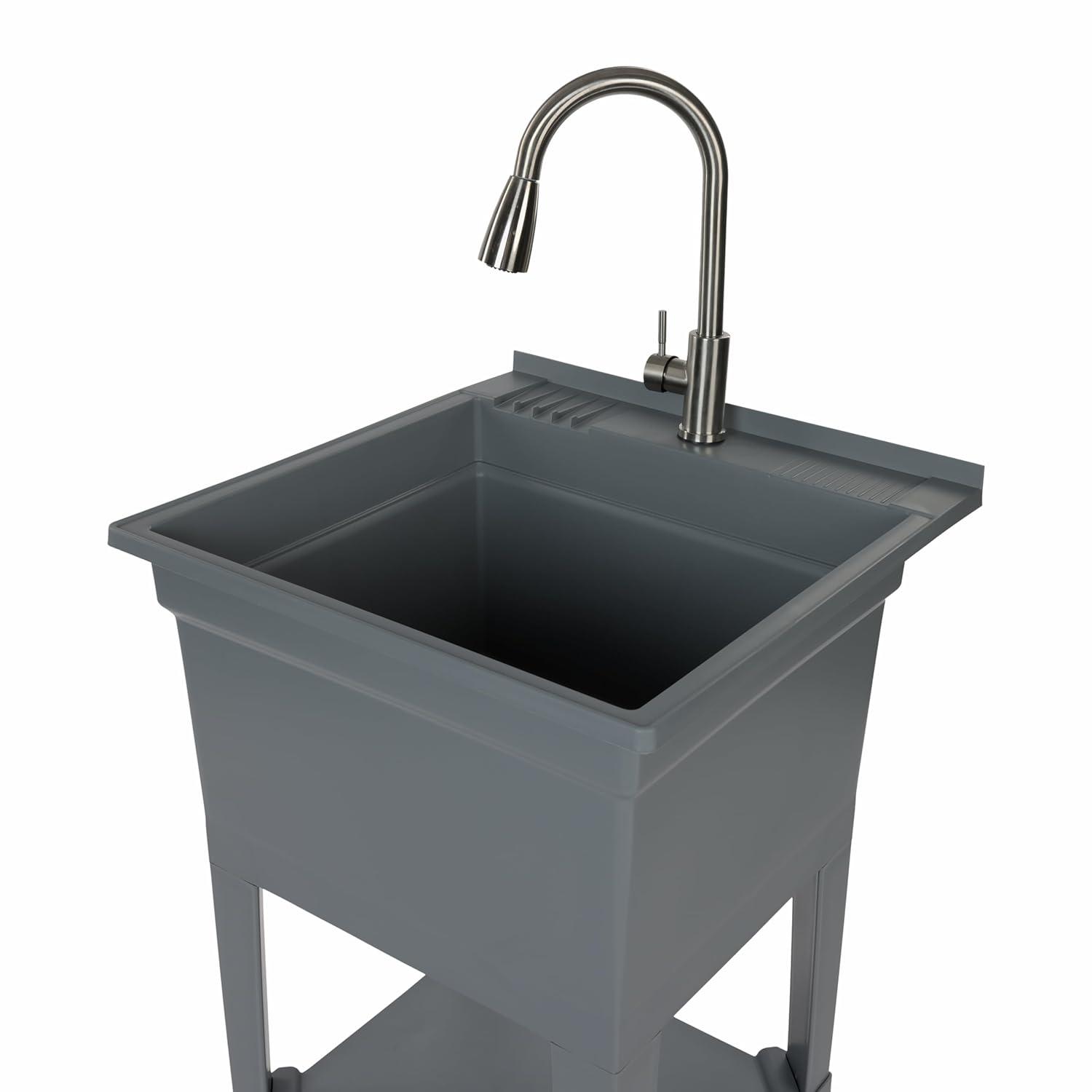 UTILITYSINKS Plastic 24" Compact Workshop Freestanding Laundry Sink with Faucet