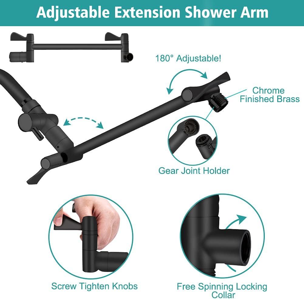 Matte Black 8-Inch Square Rain Shower Head Combo with Handheld