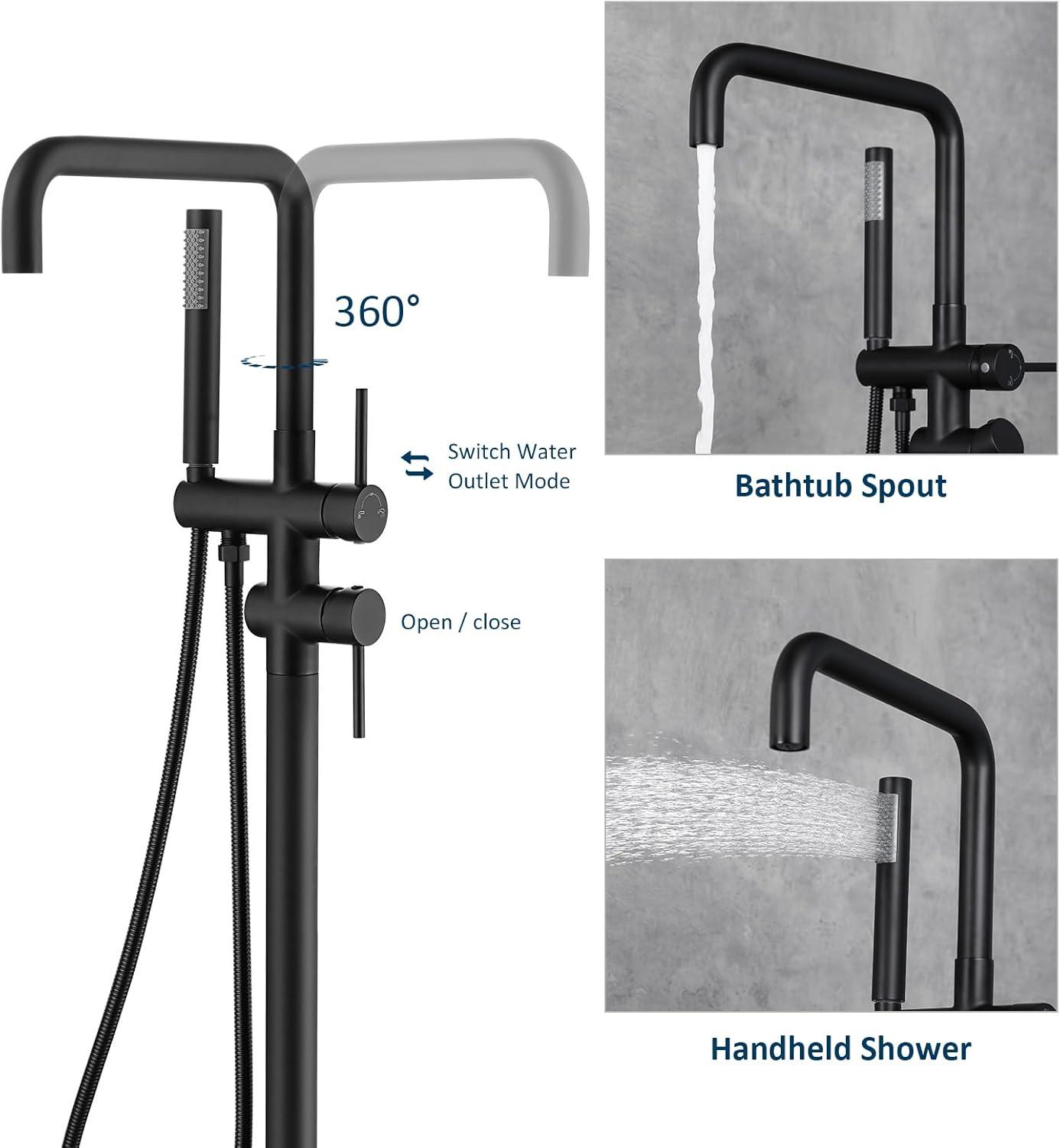 Double Handle Floor Mounted Tub Filler With Handshower