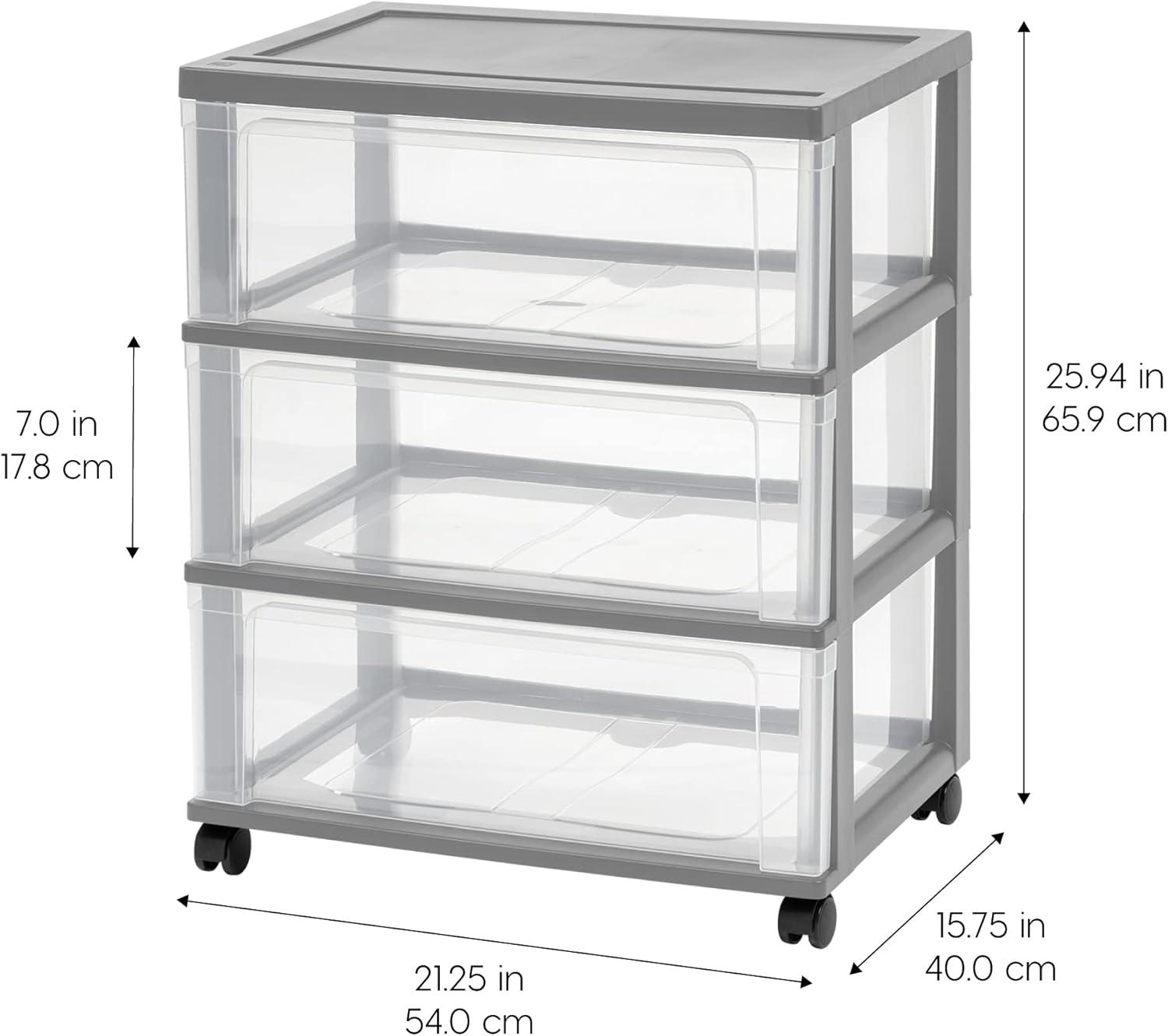 IRIS 3 Drawer Storage Cart with Wheels Gray