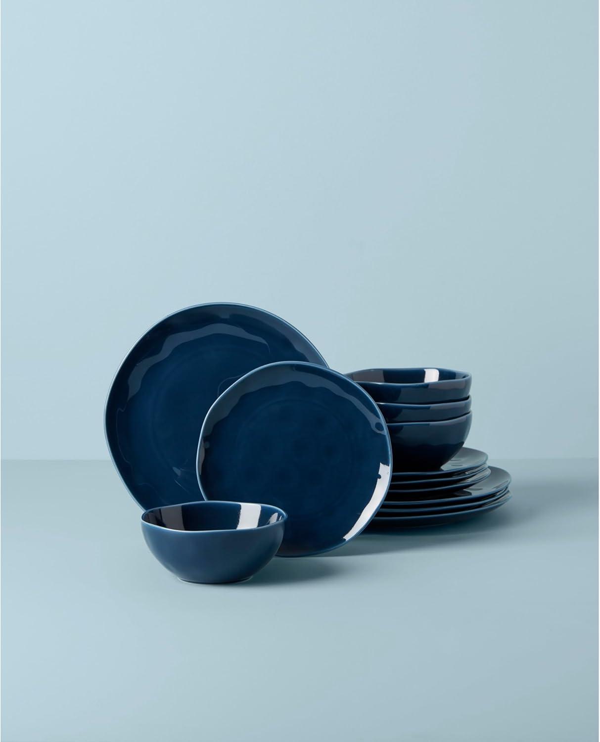 Navy Blue Porcelain 12-Piece Dinnerware Set