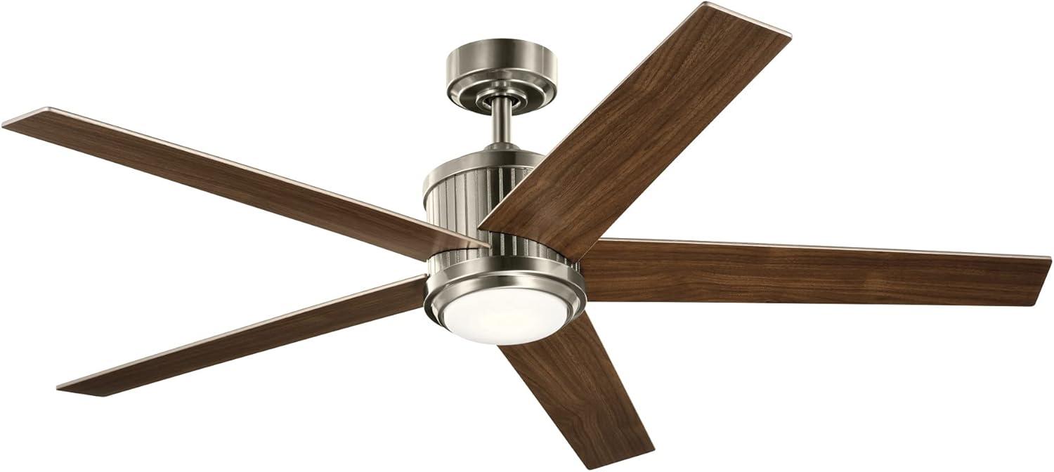 Brushed Stainless Steel 56" Ceiling Fan with Walnut Blades and LED Light