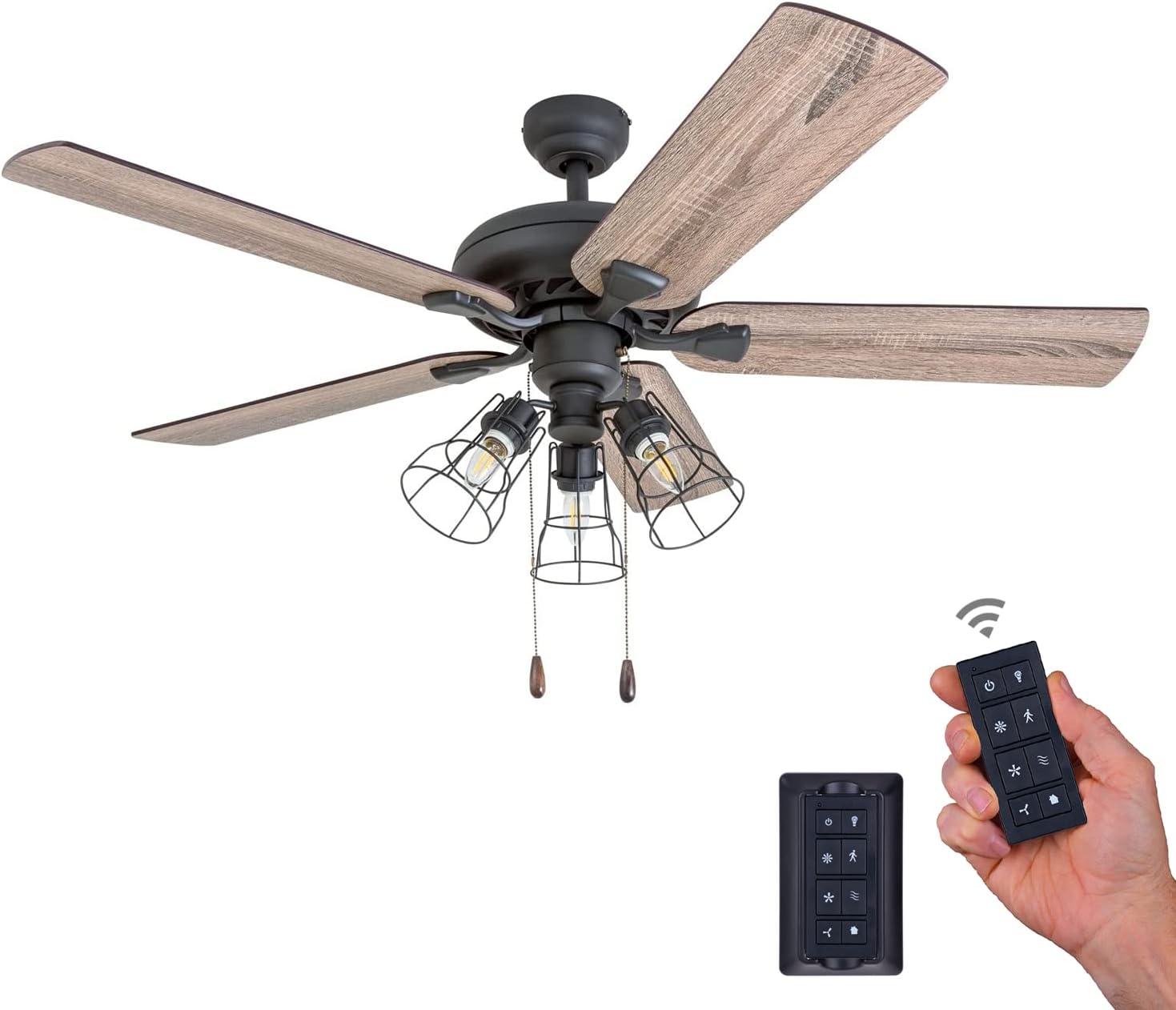 52" Aged Bronze Industrial Ceiling Fan with Light and Remote