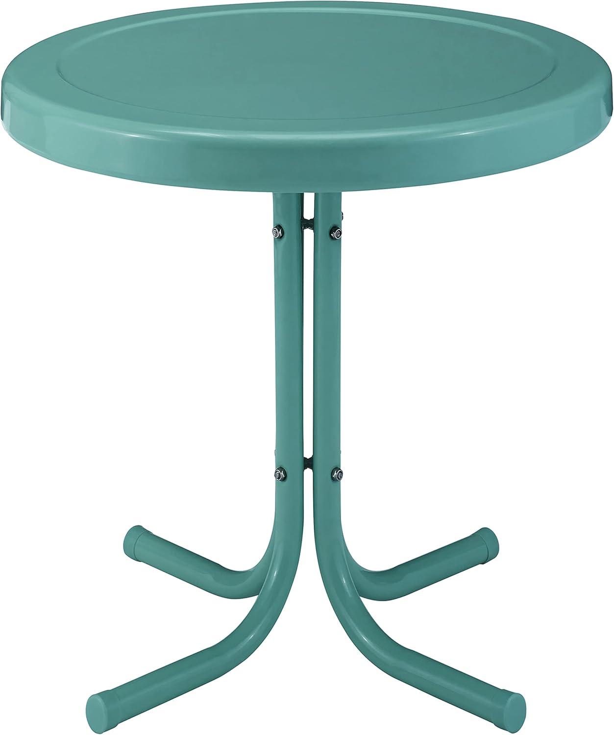 Caribbean Blue Retro Metal Outdoor Side Table, 25"x24"