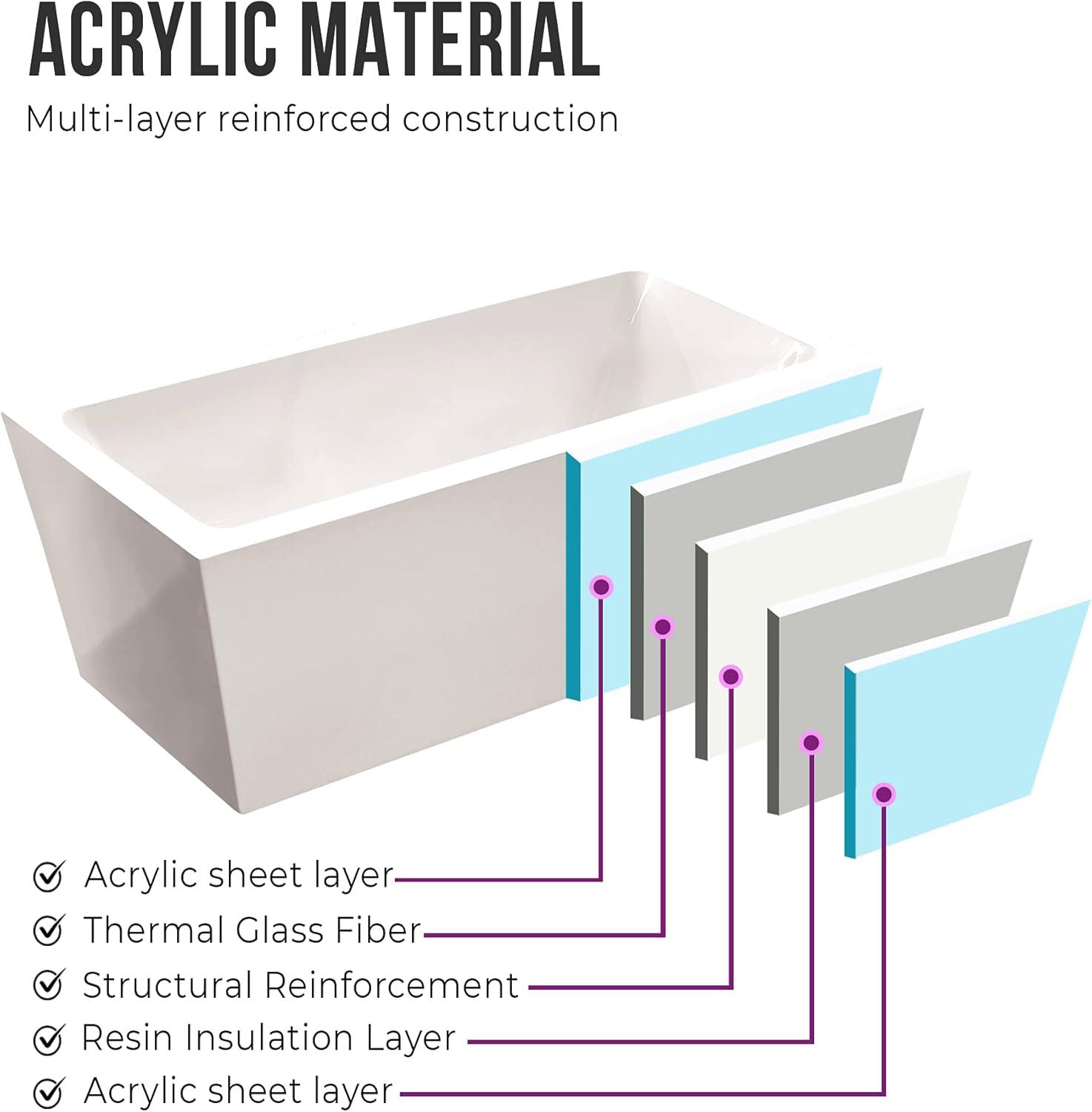 Vanity Art Elena 59" x 30" Freestanding Soaking Acrylic Bathtub VA6814-S-TG