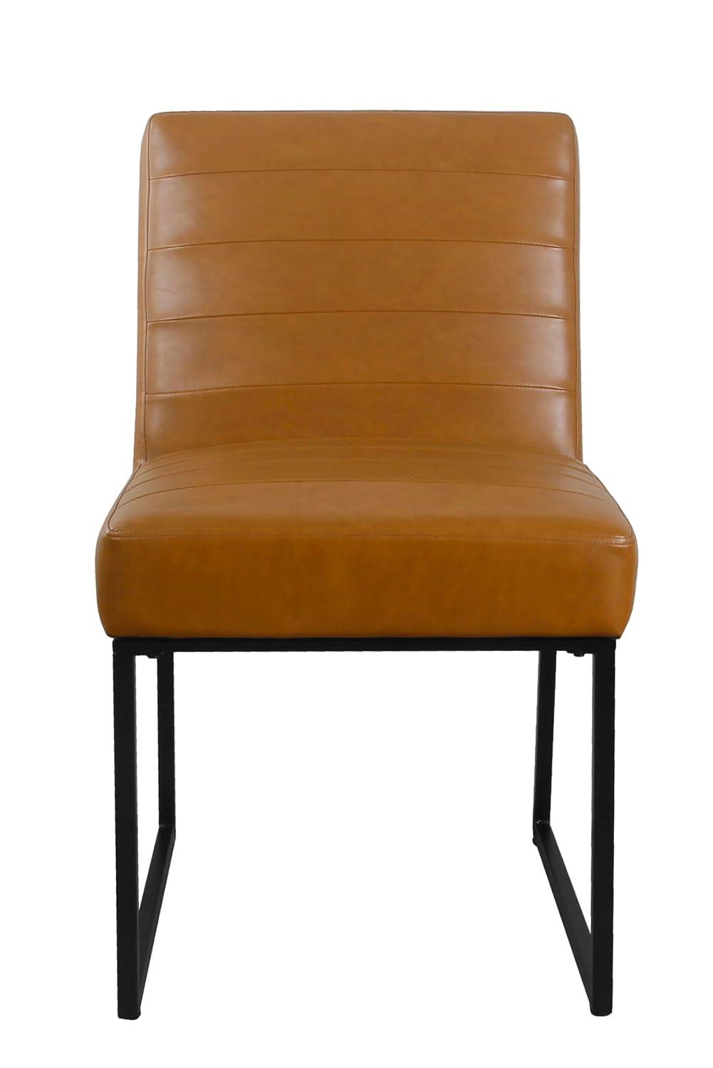 Channeled Metal Dining Chair Carmel Faux Leather - HomePop: Modern Upholstered, Spot Clean, 250lb Capacity