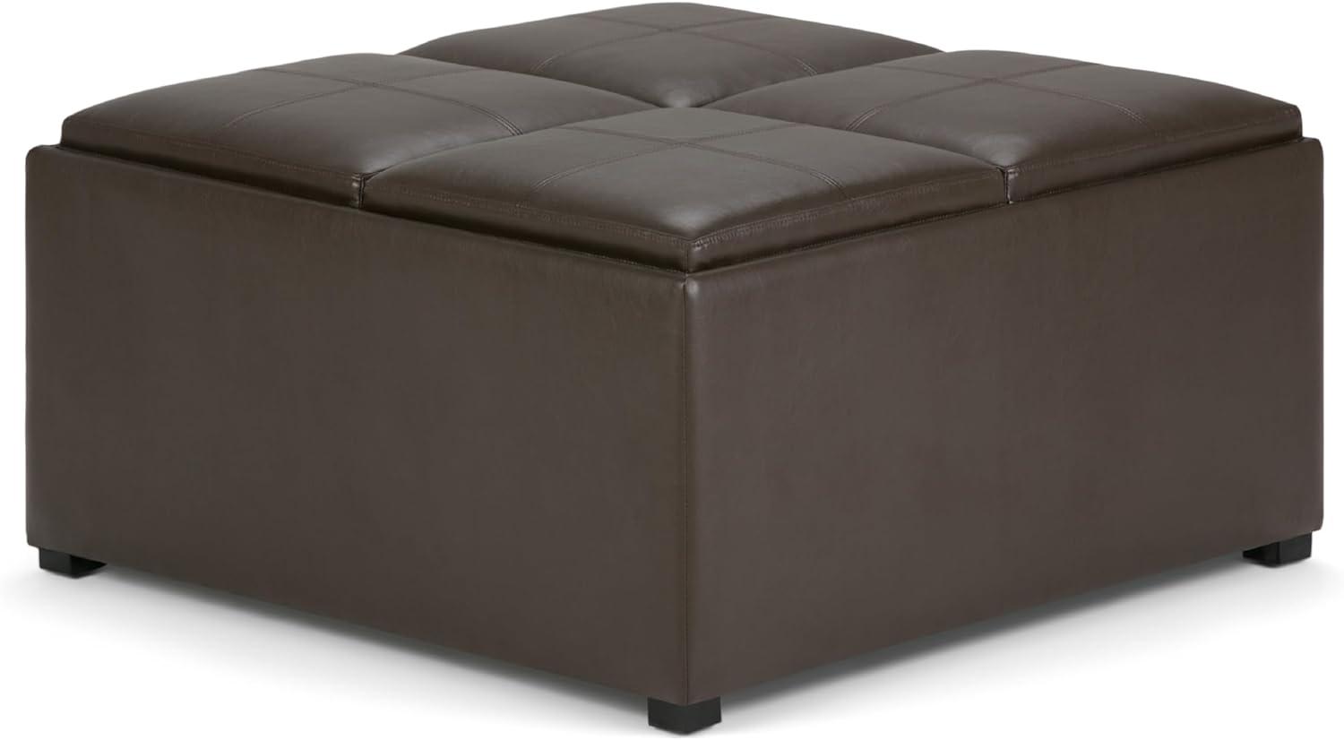 Trent Home Square Faux Leather Ottoman in Chocolate Brown