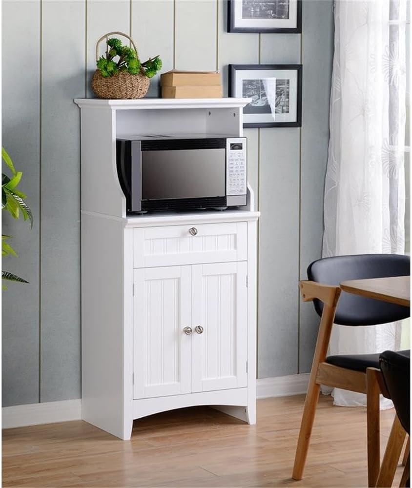 American Furniture Classics Microwave Kitchen Utility Cart Cabinet, White