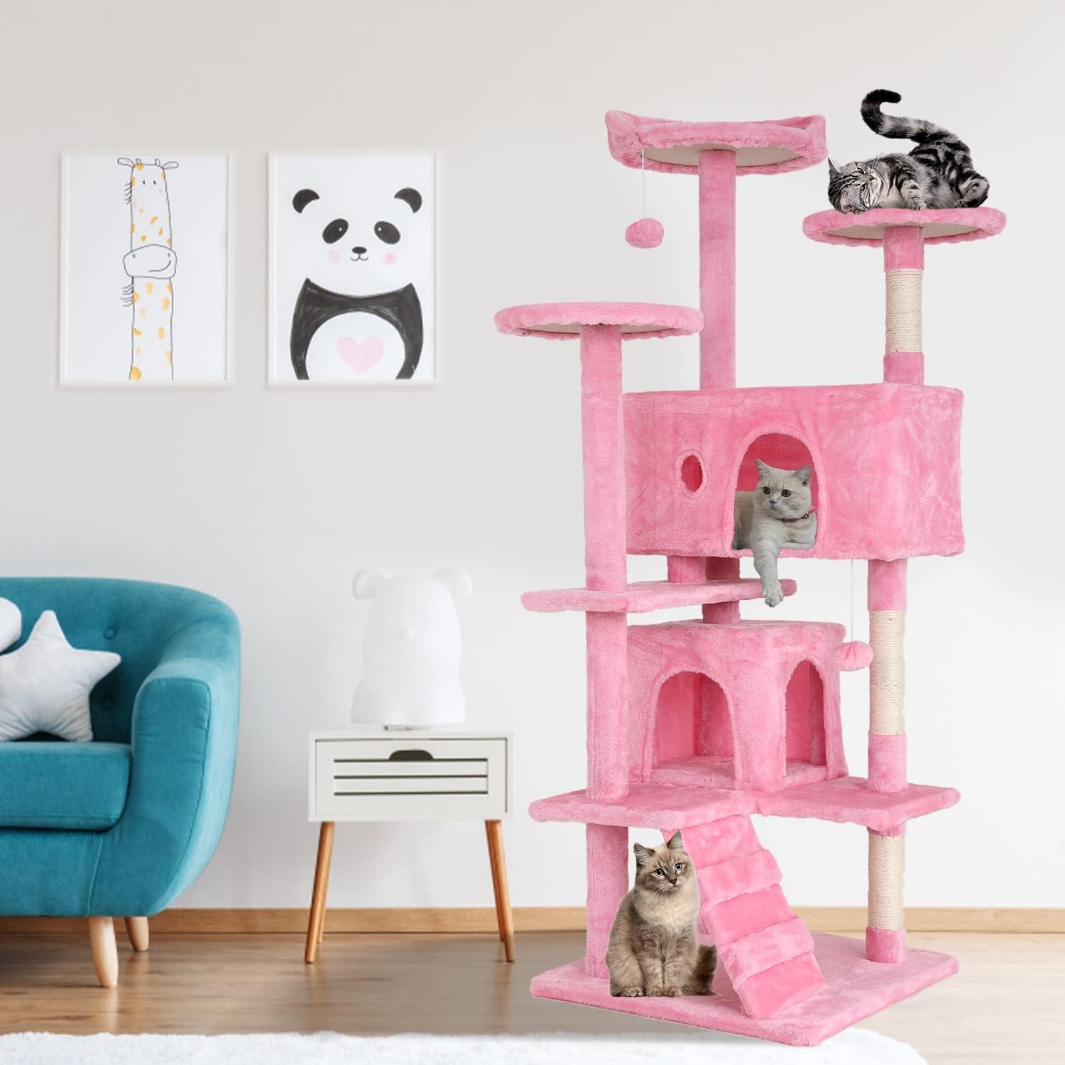 Tucker Murphy Pet™ Cat Tree With Large Top Perch, Plush Hammock, Cat Shelves And Dangling Pompom, Cat Scratching Posts And 2 Condos Houses