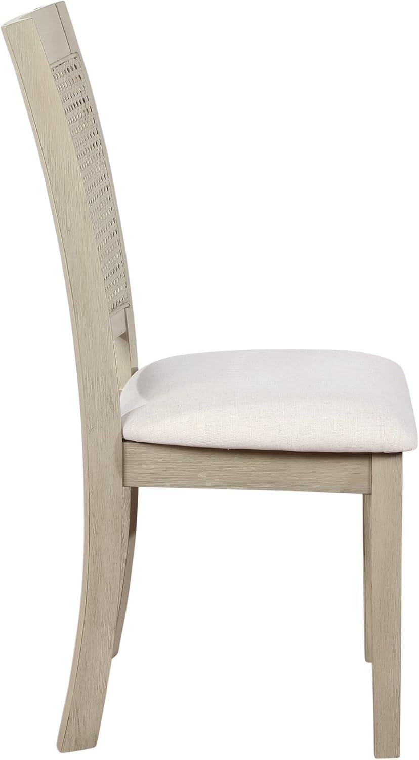 Walden Cane Back Dining Chair with  White Base and Linen  White Fabric Seat
