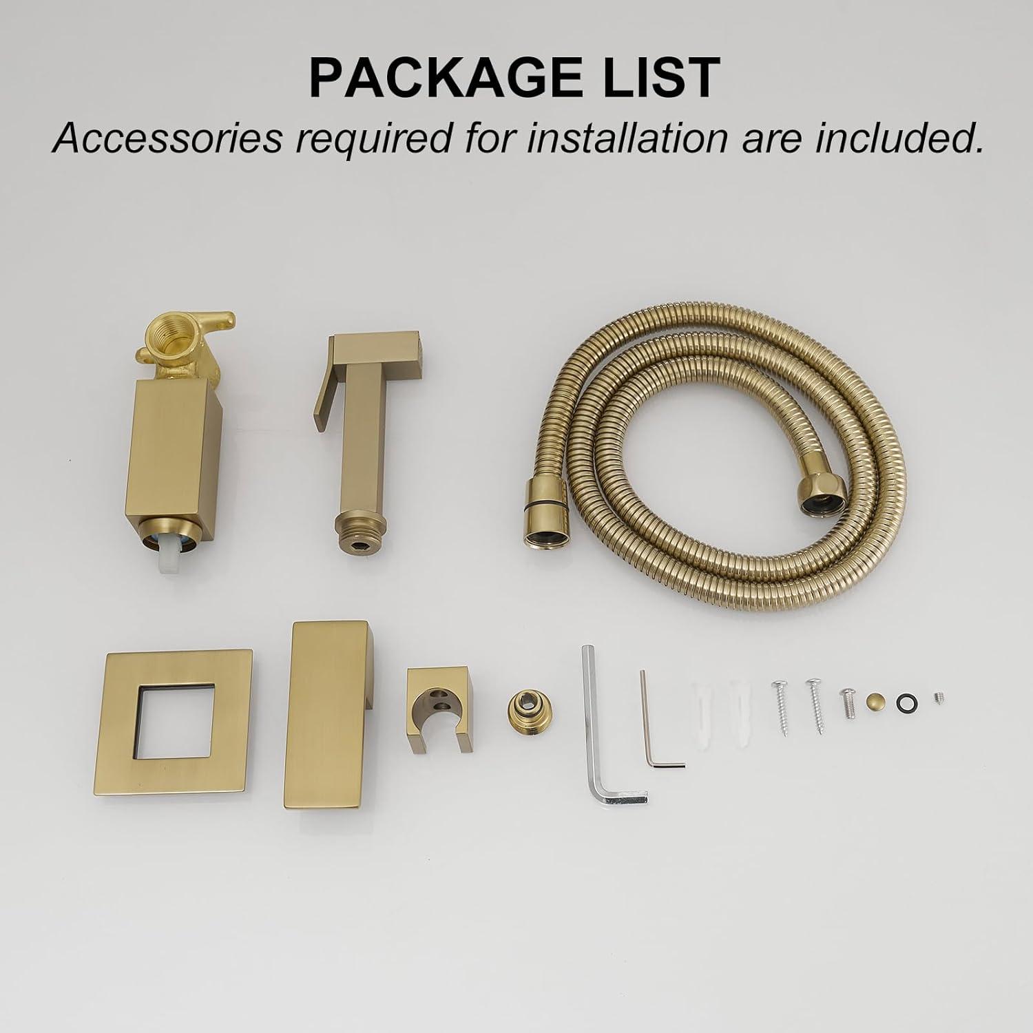 BWE Handheld Toilet Bidet Sprayer for Toilet with Adjustable Water Pressure Hot and Cold Bidet Spray Set Toilets Bidets Wall Mount Cleaning Faucet Jet for Feminine Wash, Brushed Gold