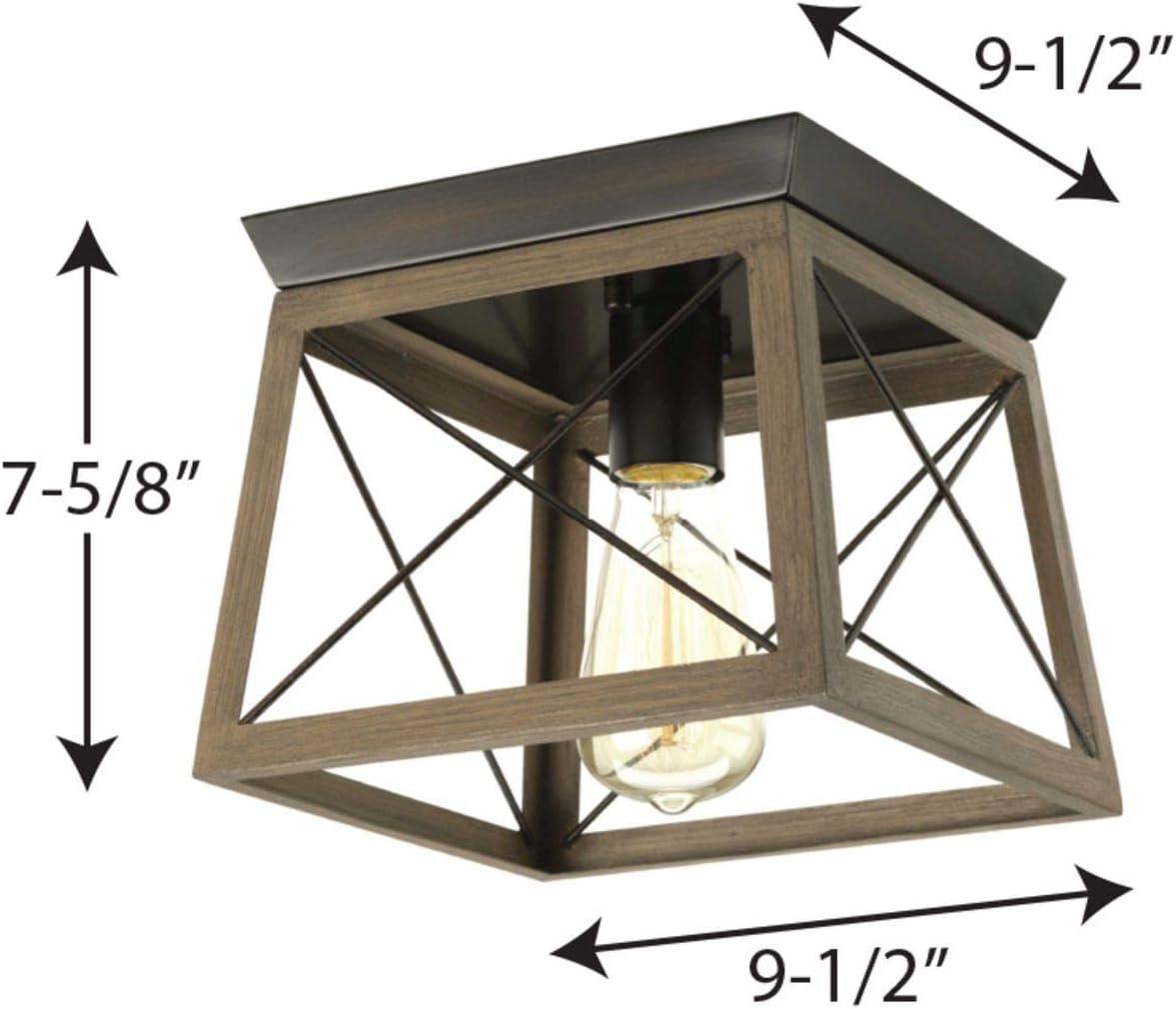 Progress Lighting Briarwood 1-Light Flush Mount, Antique Bronze, Faux-Painted Wood Shade