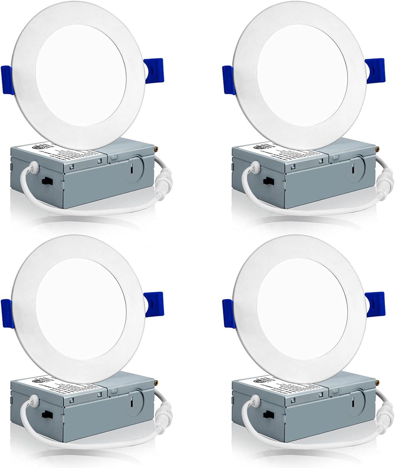 4-Pack White LED Recessed Ceiling Lights with Junction Box