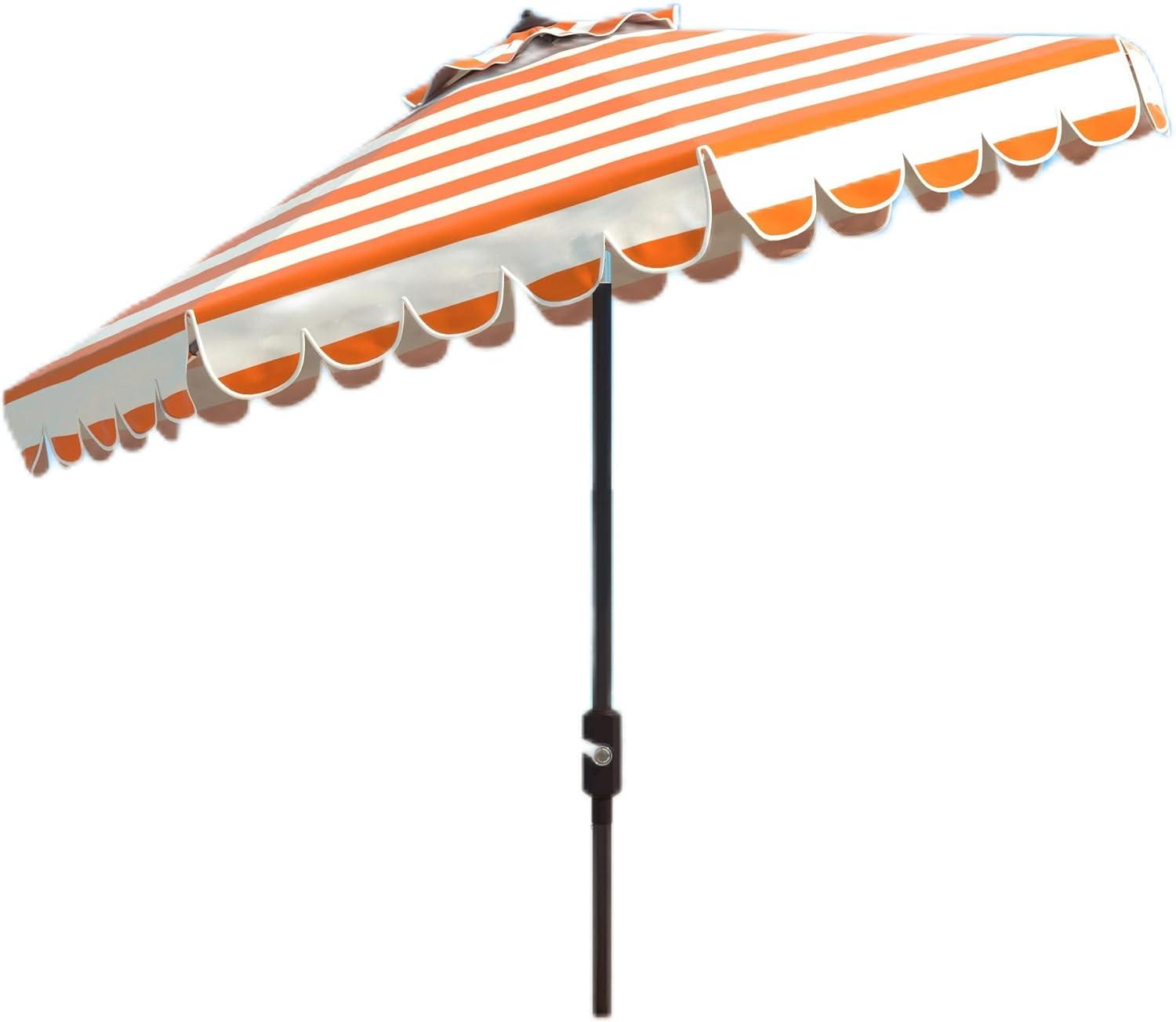 Maui Single Scallop Striped 9Ft Crank Push Button Tilt Umbrella - PAT8011 - Orange - Safavieh
