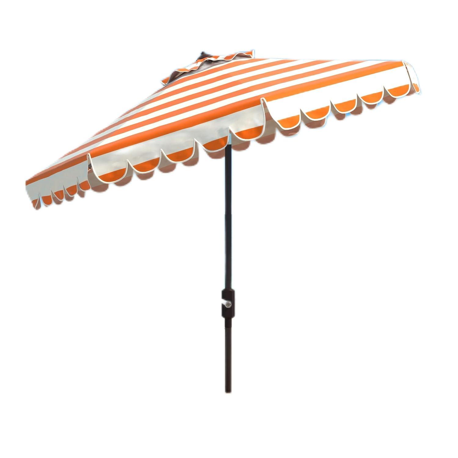 Maui Single Scallop Striped 9Ft Crank Push Button Tilt Umbrella - PAT8011 - Orange - Safavieh