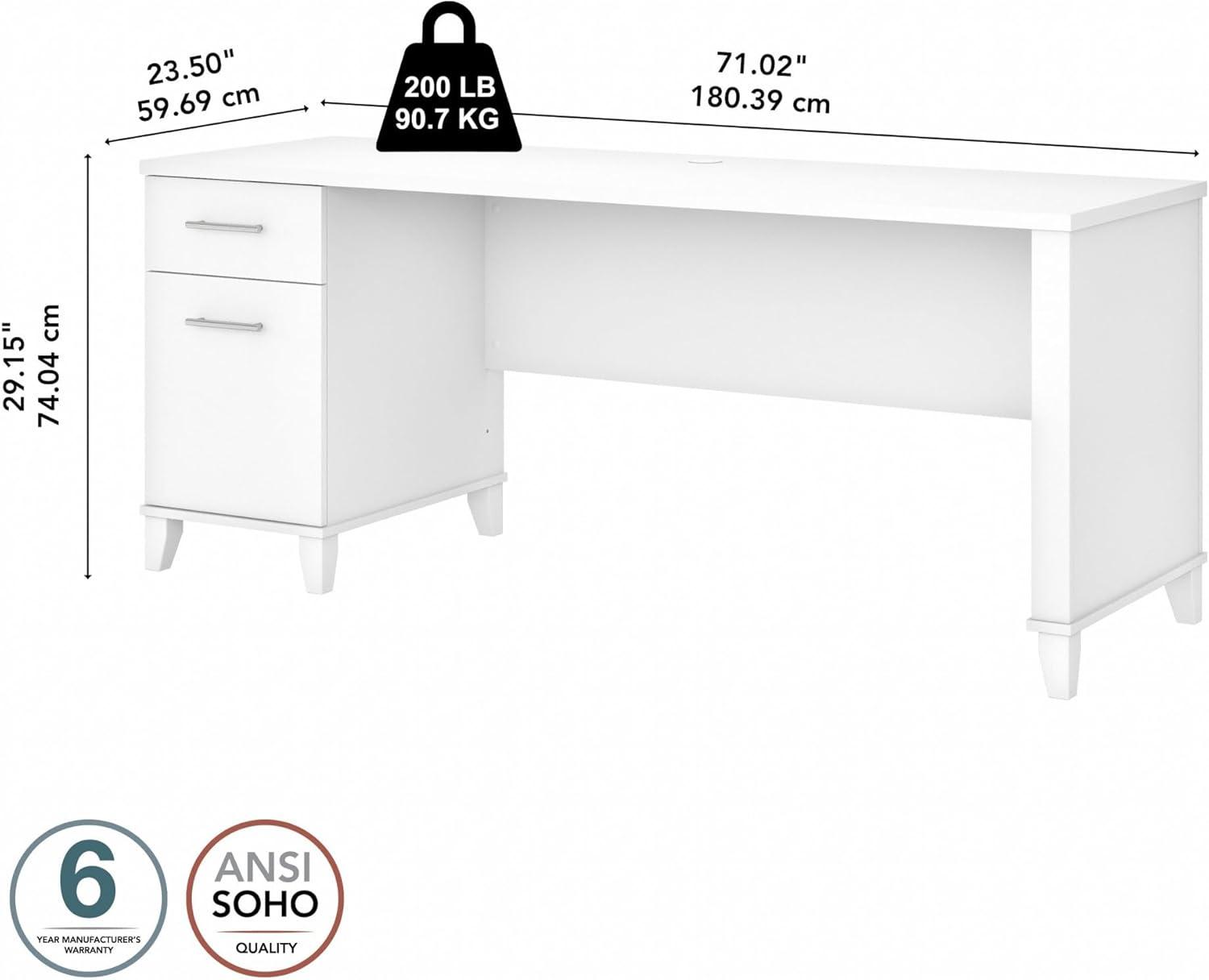 Bush Furniture Somerset 72" Single Pedestal Desk, White