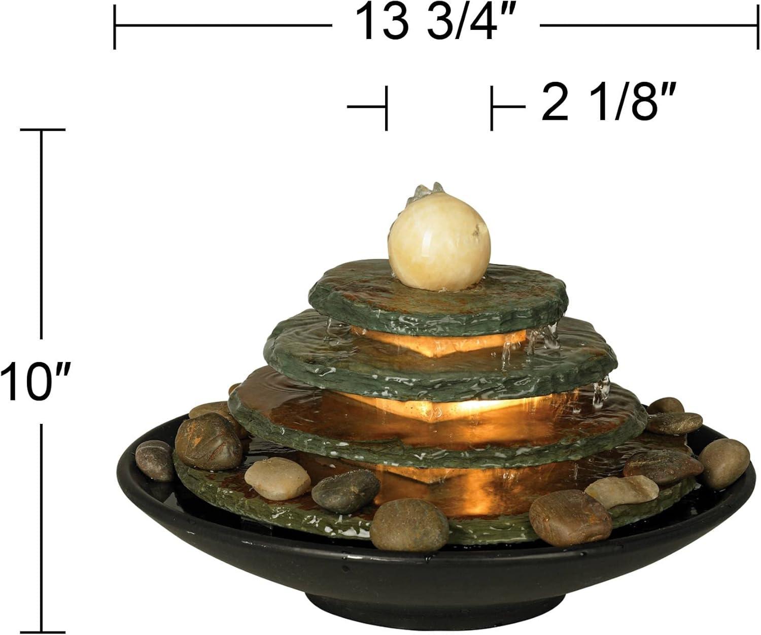 John Timberland Pyramid Rustic Zen 4 Tier Pyramid Indoor Tabletop Water Fountain with Light 10" for Table Office Desk Bedroom Living Room Relaxation