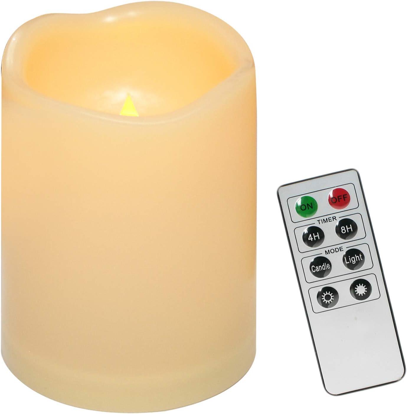 Outdoor Waterproof Flameless LED Pillar Candle with Remote and Timer Battery Operated Plastic Flickering Decorative Candle Light for Halloween Christmas Wedding Party Event Dcor Supplies 3"x 4"