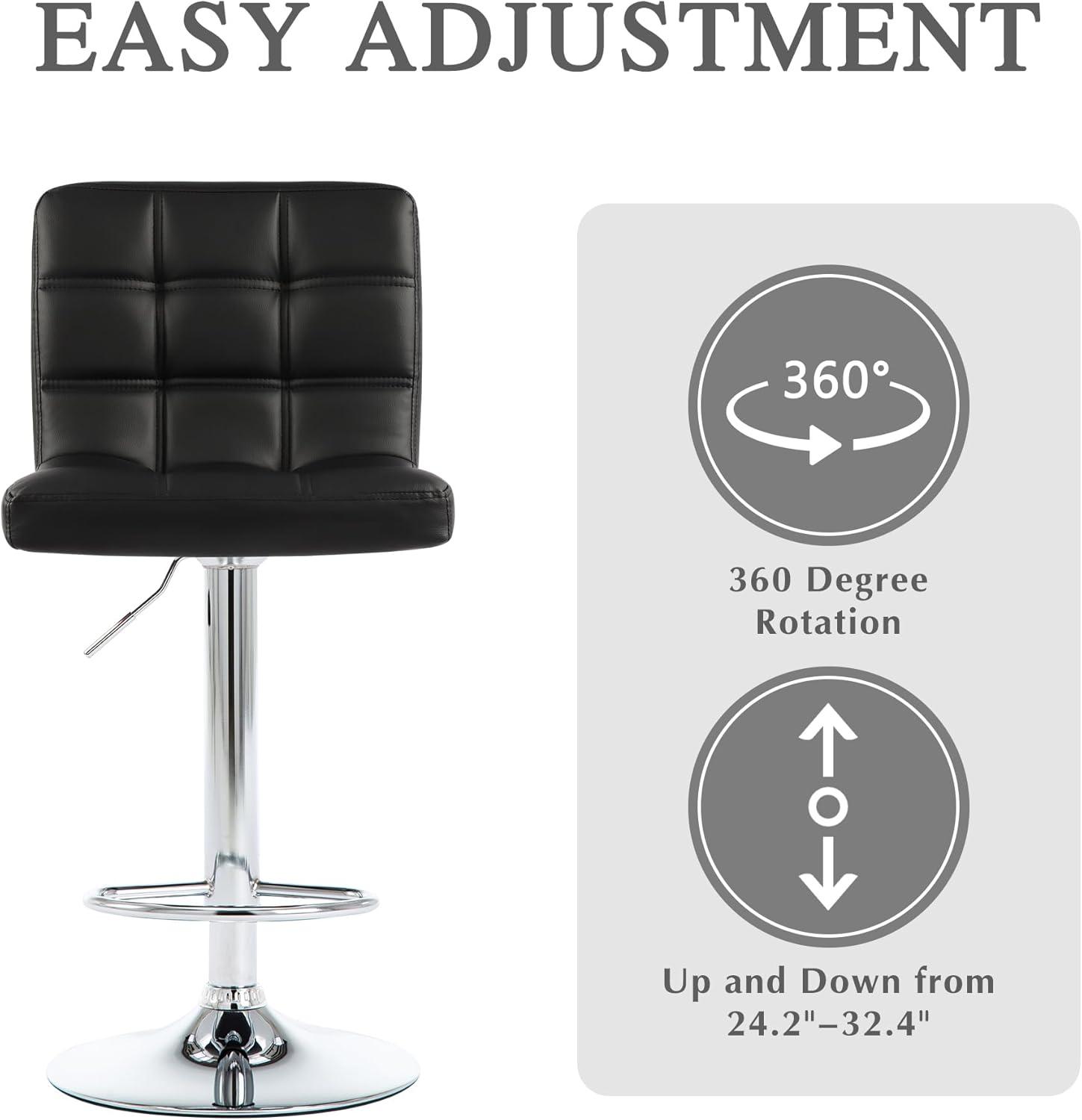 Barstools Set of 2 Counter Height Bar Stools Height Adjustable Back PU Leather Swivel Stools Hydraulic Swivel Dining Chairs for Kitchen Bar Restaurant Living Room, Black