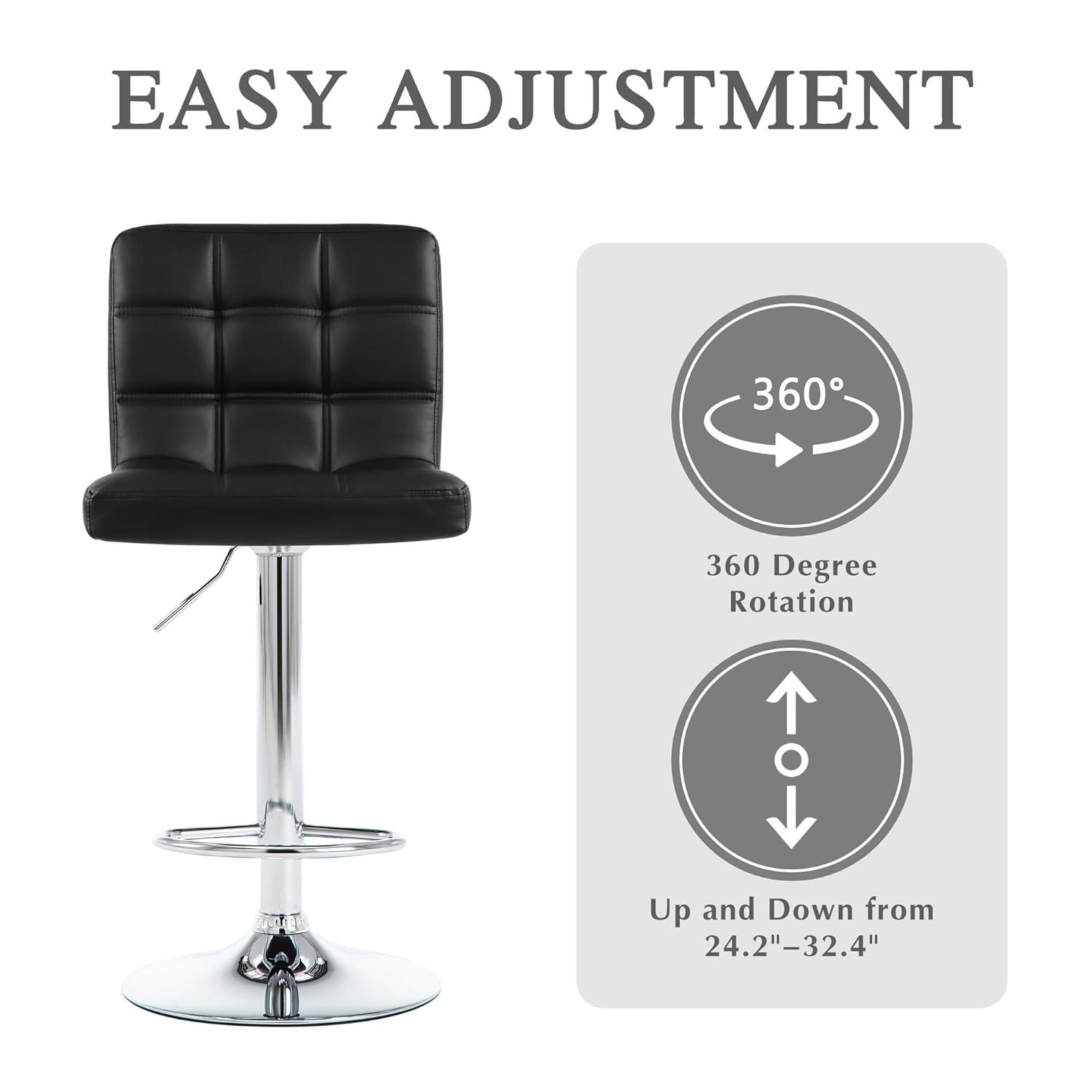 FDW Black Swivel Bar Stools PU Leather Padded with Back Height Adjustable Counter Stool Barstools Dining Chair,Set Of 2